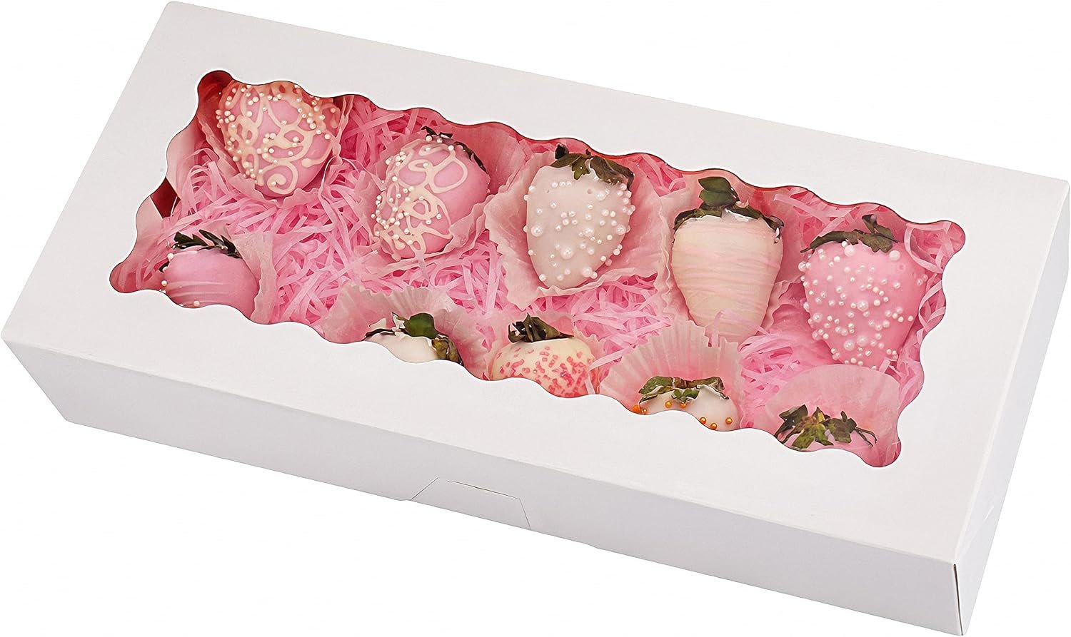 Produttore Scatole per Biscotti con Finestra e Logo Personalizzato 32 x 14 x 6 cm Bianche Auto-Popup Confezione da 20 per Pasticcini Fragole Marchio Bianco