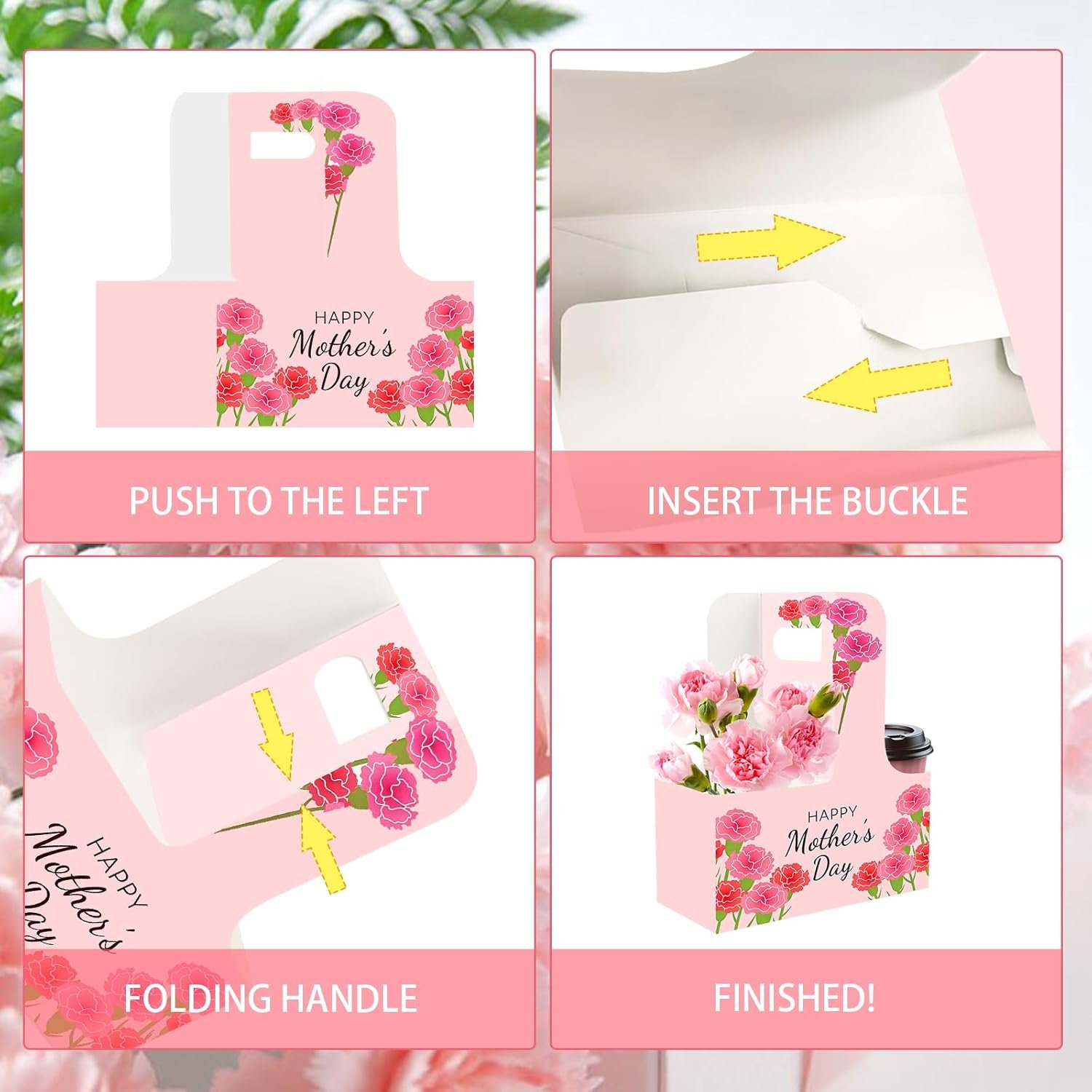 Fornitore Portabicchieri 2 Bicchieri con Maniglia Cartone Kraft Logo Personalizzato Confezione da 46 Portatile per Bevande Calde Fredde Festa della Mamma Insegnanti Marchio Bianco