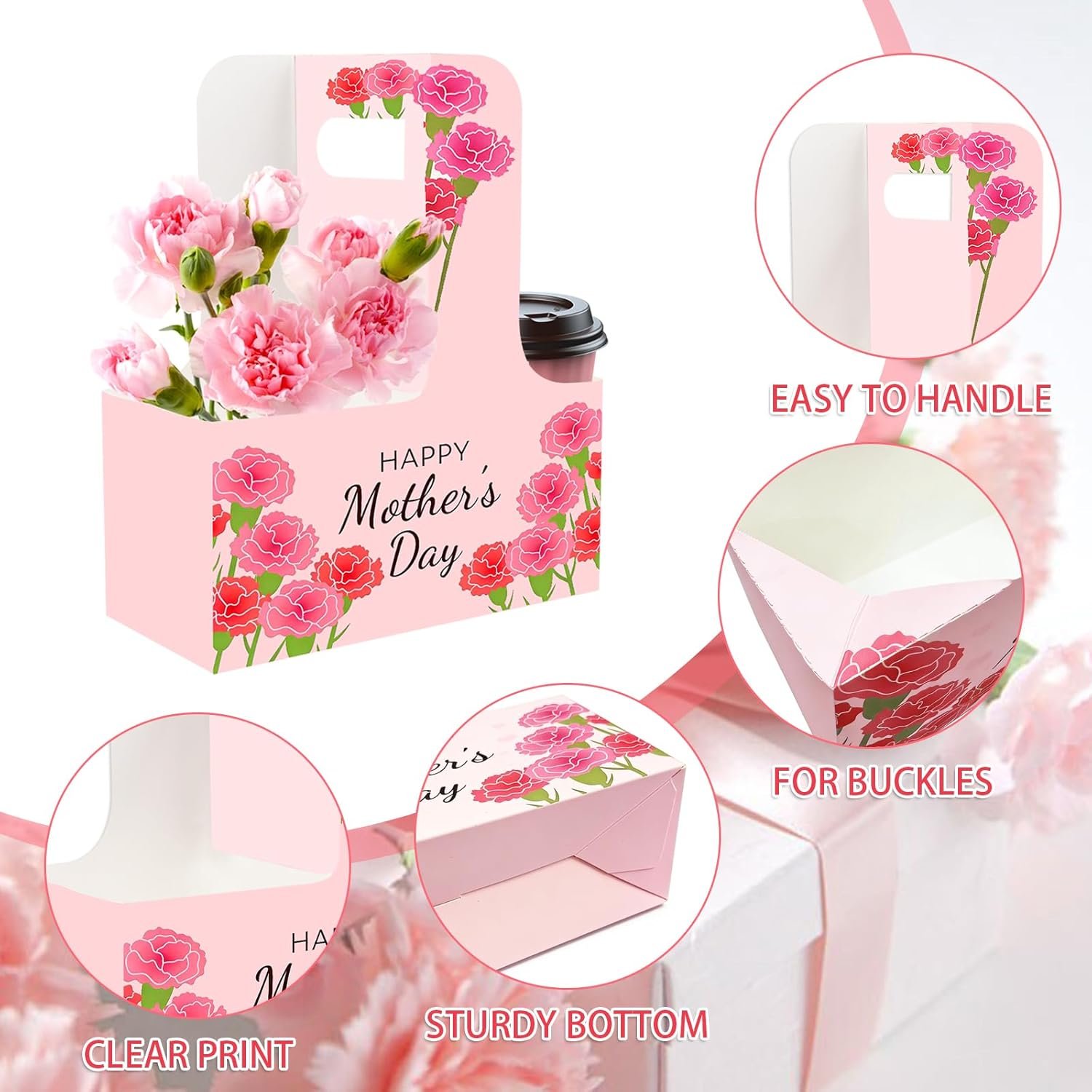 Fornitore Portabicchieri 2 Bicchieri con Maniglia Cartone Kraft Logo Personalizzato Confezione da 46 Portatile per Bevande Calde Fredde Festa della Mamma Insegnanti Marchio Bianco