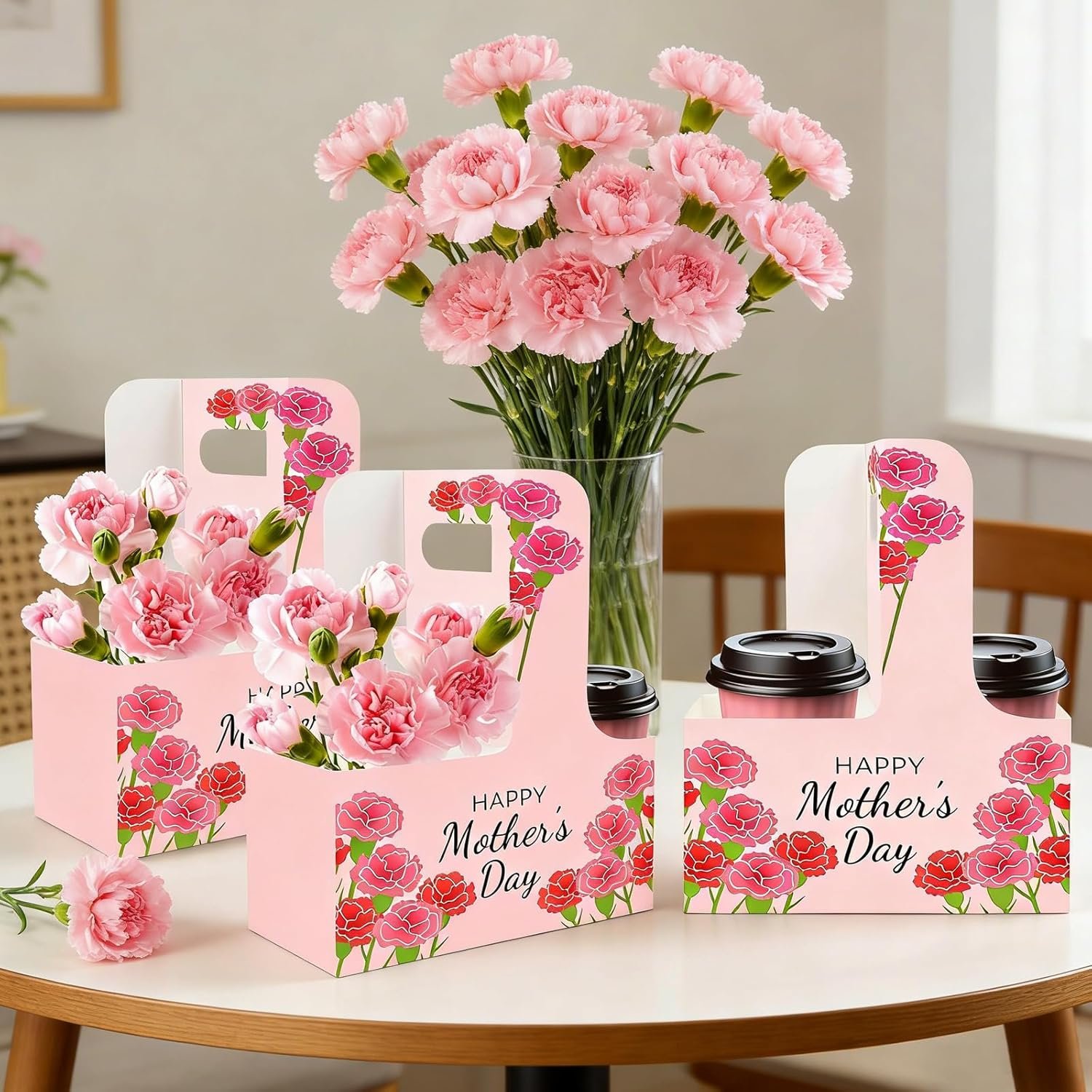 Fornitore Portabicchieri 2 Bicchieri con Maniglia Cartone Kraft Logo Personalizzato Confezione da 46 Portatile per Bevande Calde Fredde Festa della Mamma Insegnanti Marchio Bianco