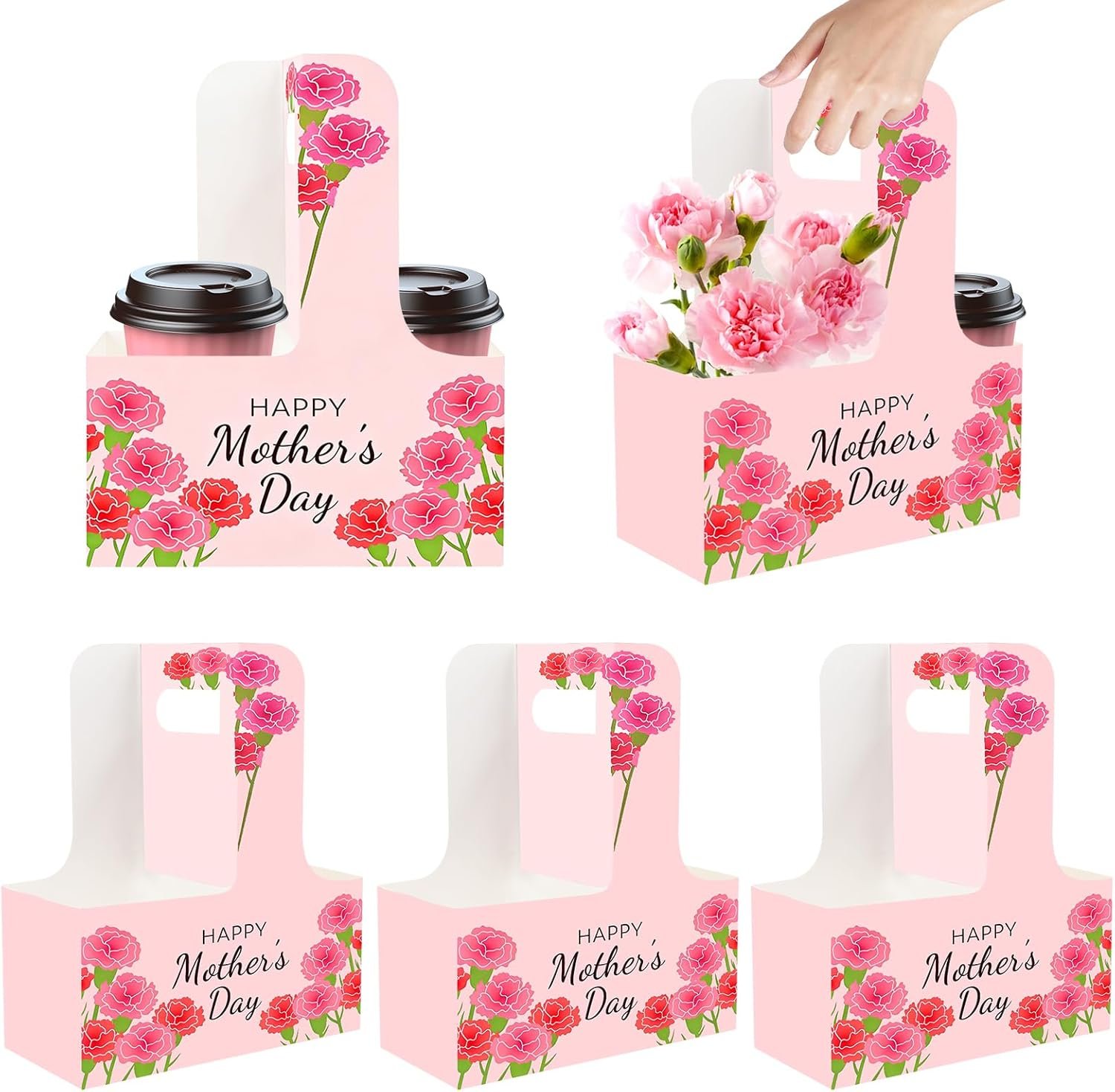 Fornitore Portabicchieri 2 Bicchieri con Maniglia Cartone Kraft Logo Personalizzato Confezione da 46 Portatile per Bevande Calde Fredde Festa della Mamma Insegnanti Marchio Bianco