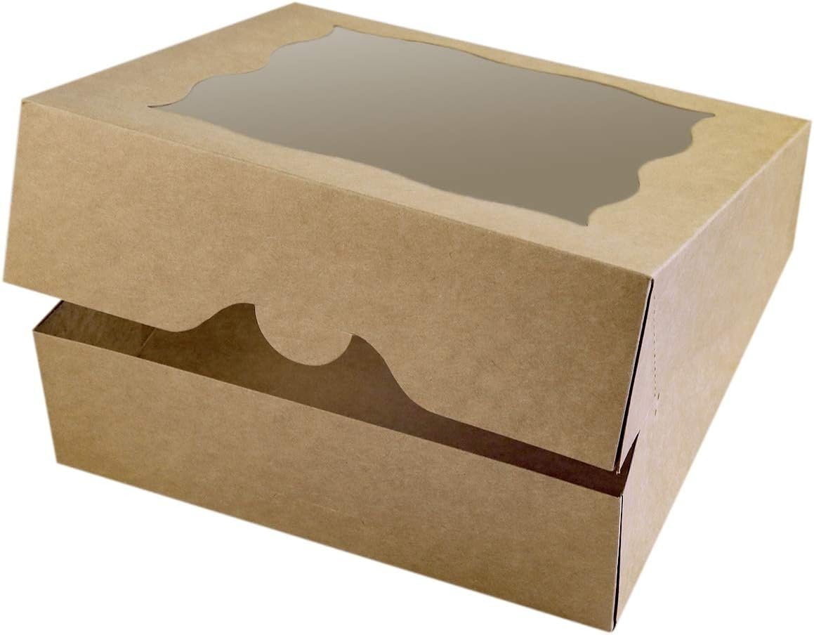 Produttore di Scatole per Torte e Biscotti 10x10x3 pollici Marrone con Finestra PVC Carta Kraft Naturale Logo Personalizzato Confezione da 15 Marchio Bianco