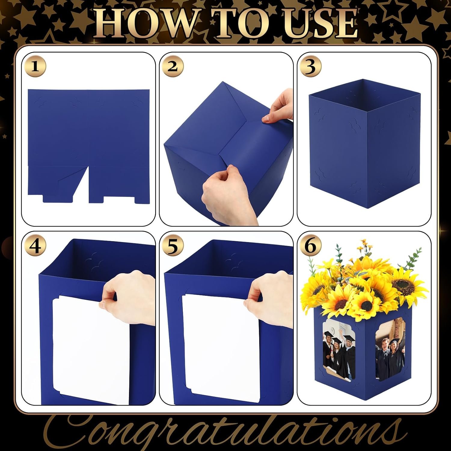 Logo Personalizzato 6 Pezzi Centrotavola Scatola Laurea per Tavolo con Cornici Foto 6/7 Pollici Marchio Bianco Decorazioni Festa Congratulazioni dal Fornitore (Blu)