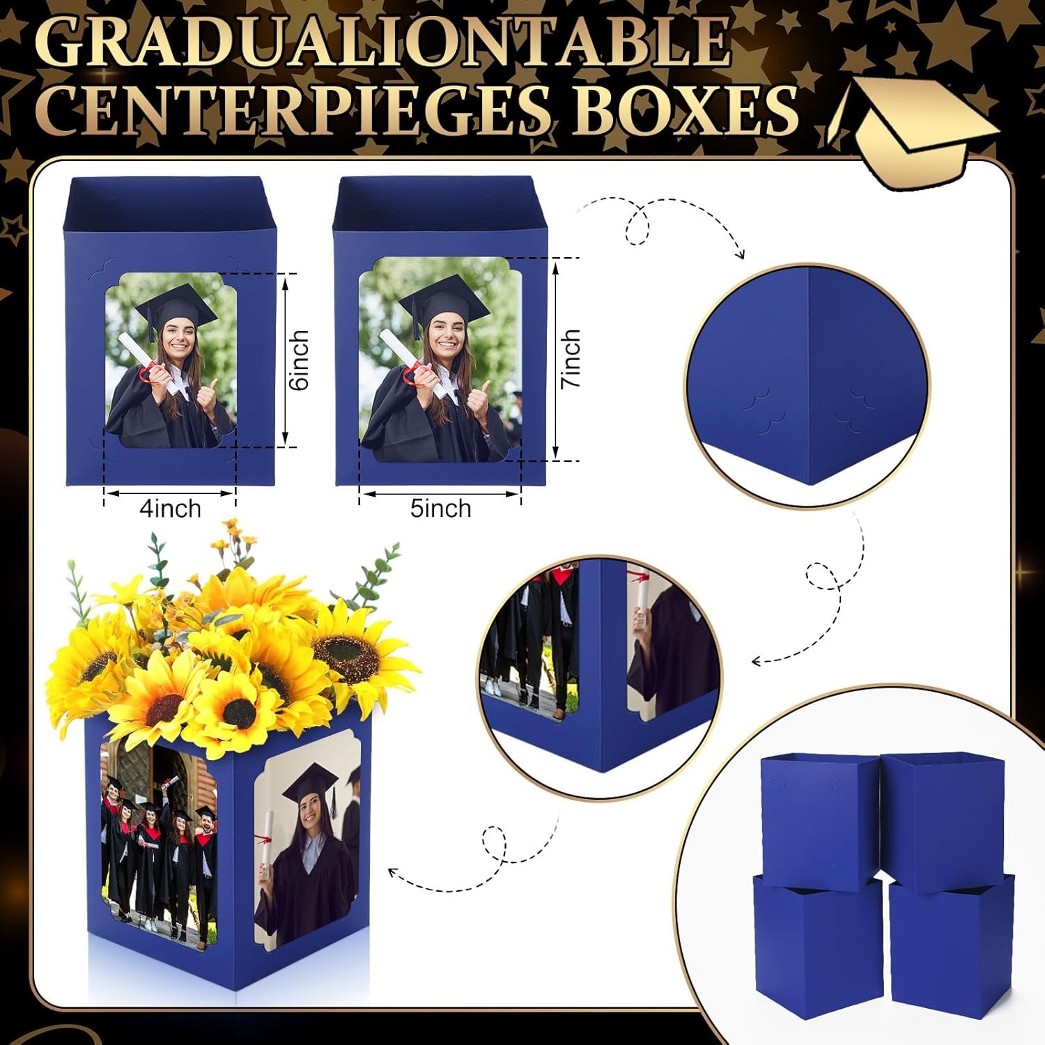 Logo Personalizzato 6 Pezzi Centrotavola Scatola Laurea per Tavolo con Cornici Foto 6/7 Pollici Marchio Bianco Decorazioni Festa Congratulazioni dal Fornitore (Blu)