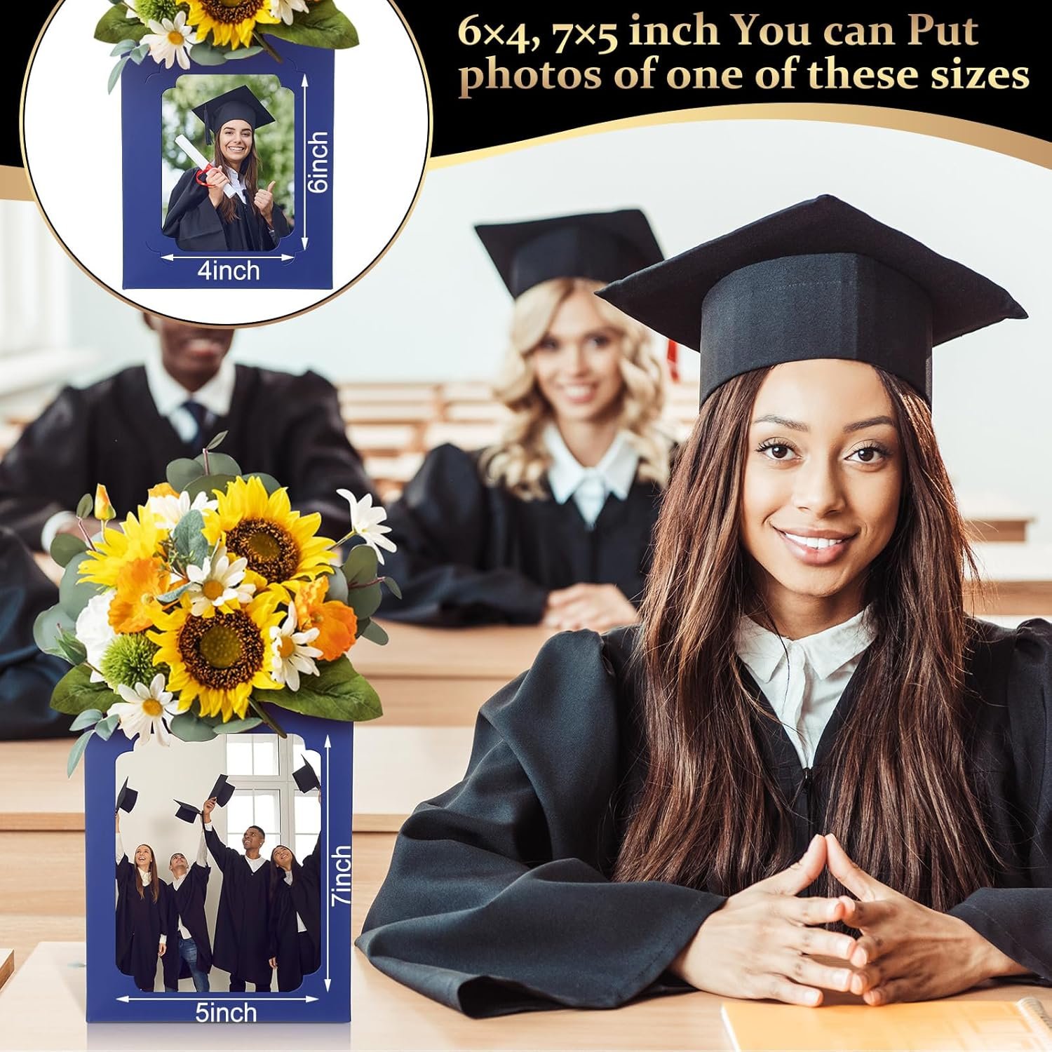 Logo Personalizzato 6 Pezzi Centrotavola Scatola Laurea per Tavolo con Cornici Foto 6/7 Pollici Marchio Bianco Decorazioni Festa Congratulazioni dal Fornitore (Blu)