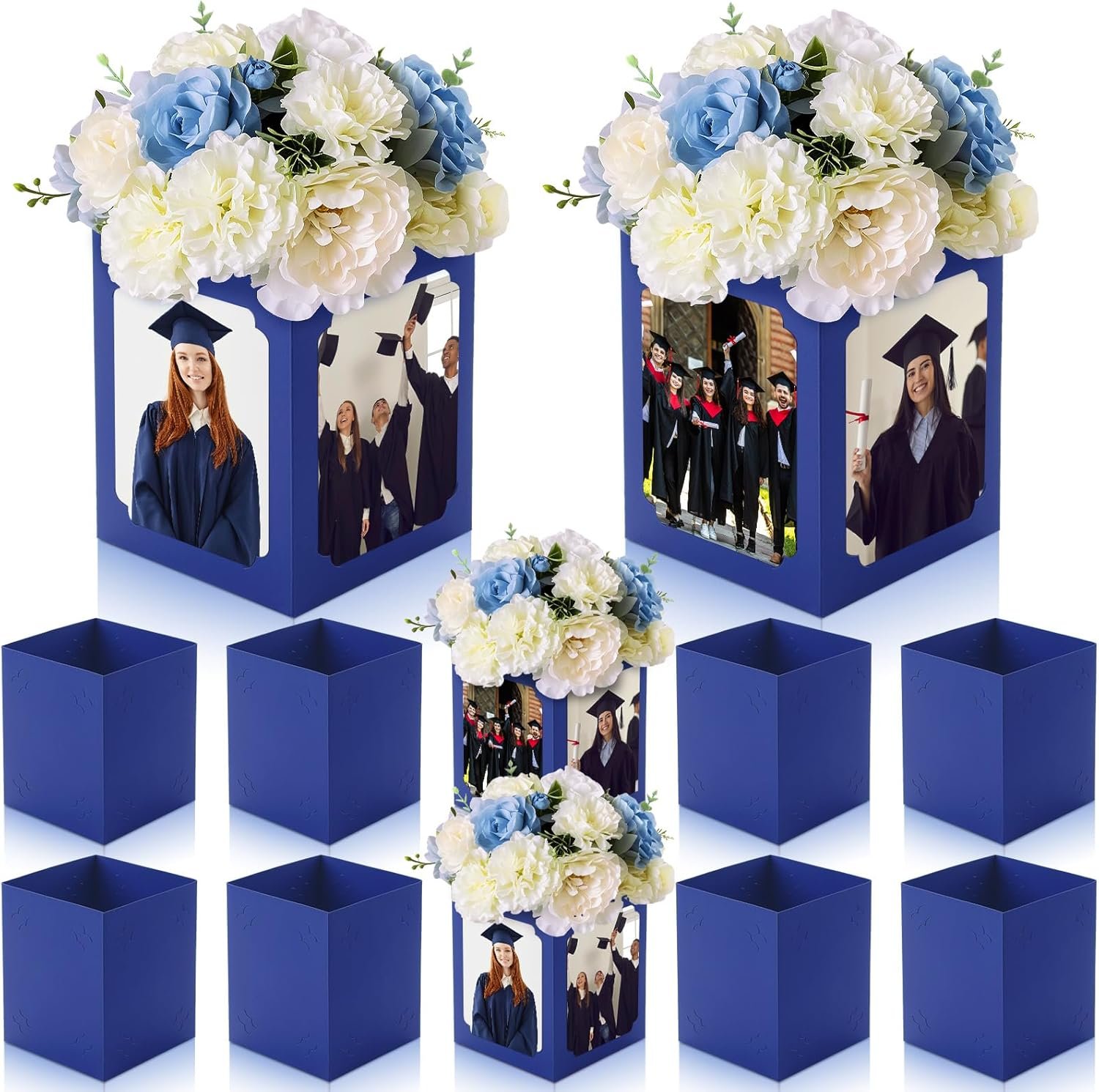 Logo Personalizzato 6 Pezzi Centrotavola Scatola Laurea per Tavolo con Cornici Foto 6/7 Pollici Marchio Bianco Decorazioni Festa Congratulazioni dal Fornitore (Blu)