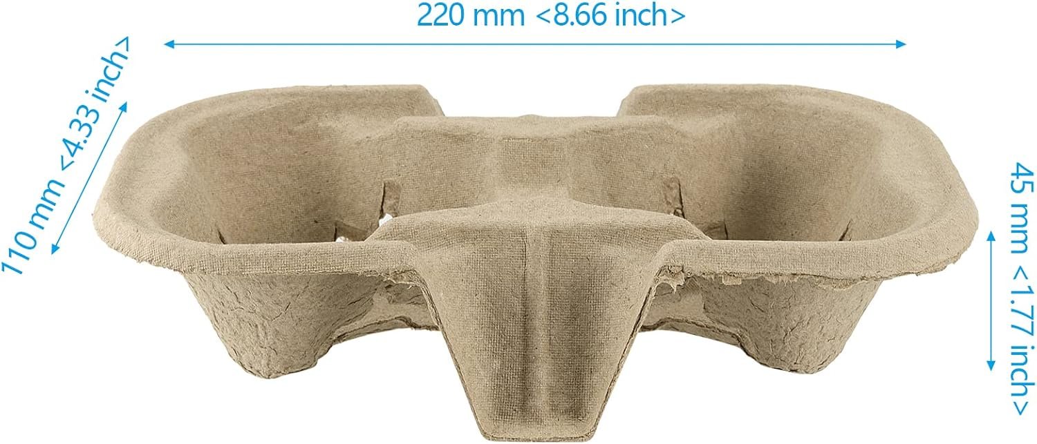 Marchio Bianco Confezione da 100 Vassoi Portabicchieri in Fibra di Polpa Biodegradabili per Tazze 8-24 oz con Logo Personalizzato per Bevande Calde o Fredde dal Produttore Ideali per Asporto e Consegne Cibo Auto