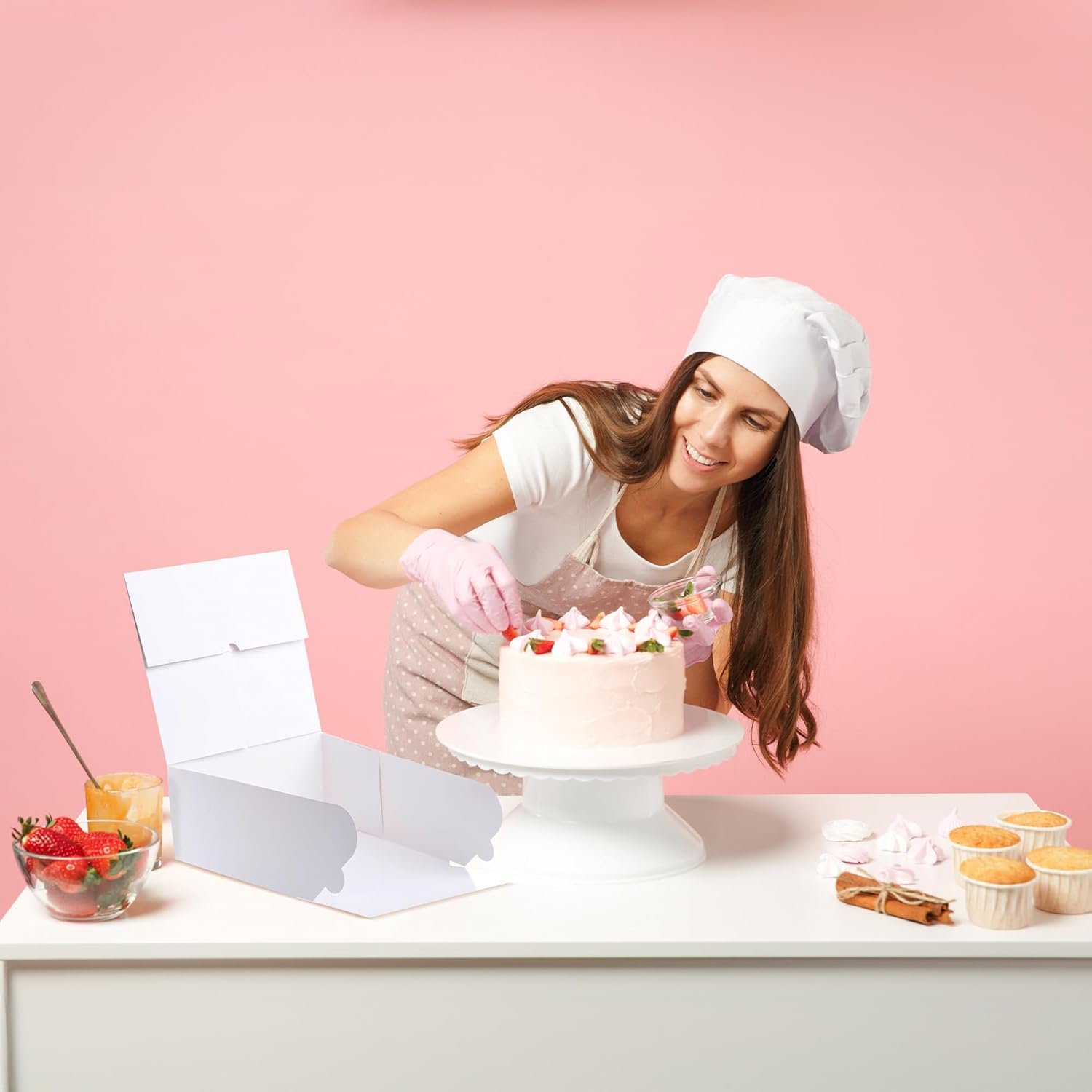 Logo Personalizzato Scatole per Torte 8x8x4 Pollici 25 Pezzi con Finestra 30 Adesivi Bonus Auto Popup Extra Spesse Resistenti all'Olio Marchio Bianco Ideali per Biscotti Torte Dolcetti Pasticceria Panetteria Uso Domestico Ristoranti Bianche Produttore