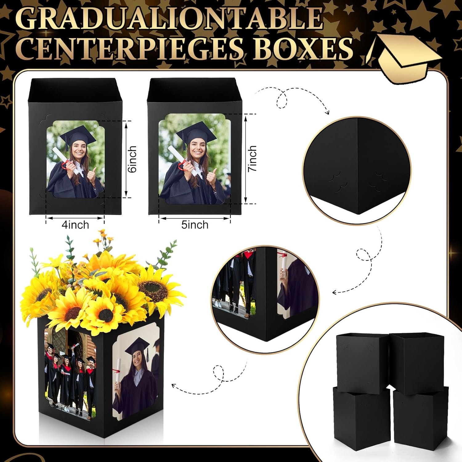 Marchio Bianco Centrotavola Scatola Laurea 12 Pezzi Espositore Foto 6/7 Pollici per Tavolo Logo Personalizzato Regalo Festa Laurea Università dal Produttore Nero