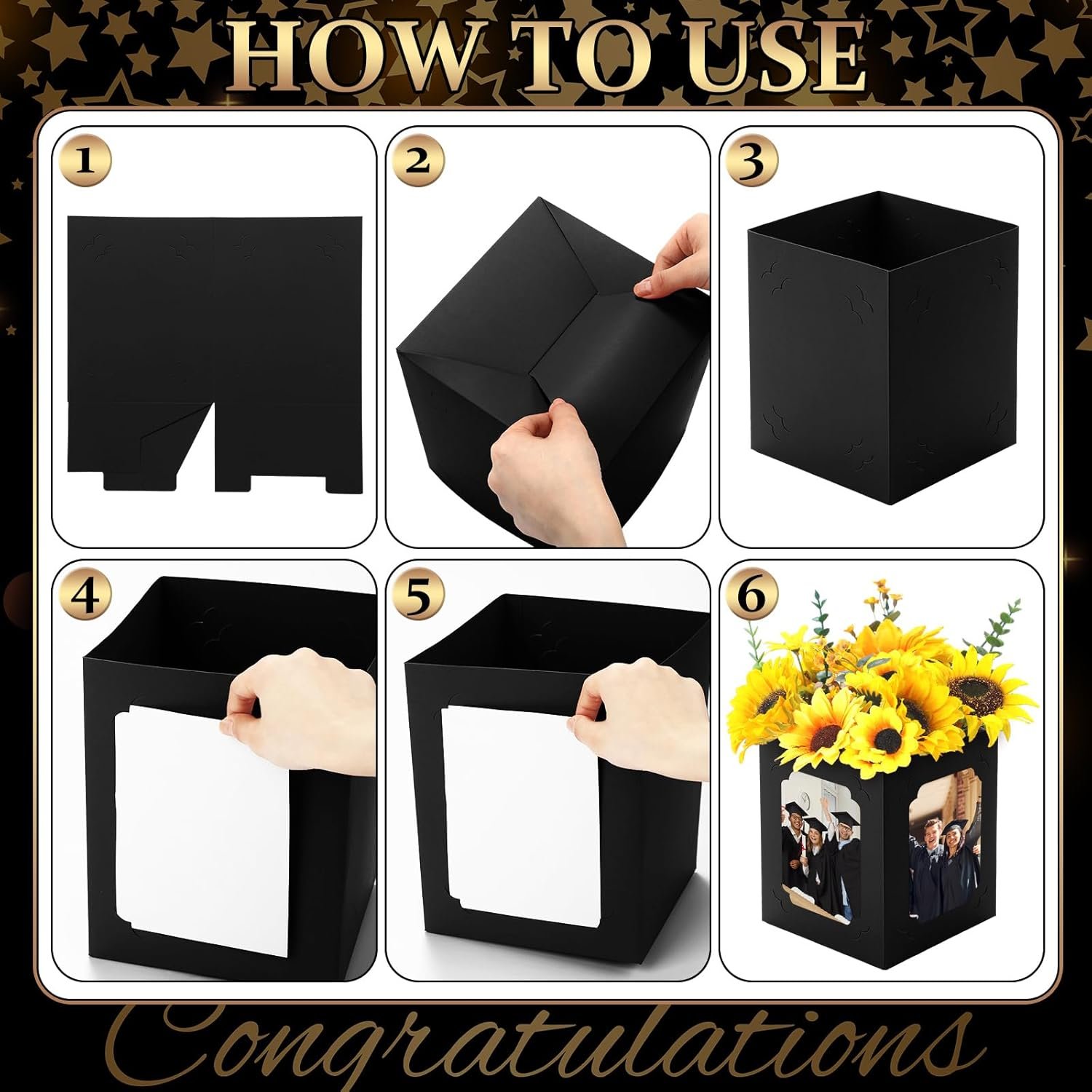 Marchio Bianco Centrotavola Scatola Laurea 12 Pezzi Espositore Foto 6/7 Pollici per Tavolo Logo Personalizzato Regalo Festa Laurea Università dal Produttore Nero