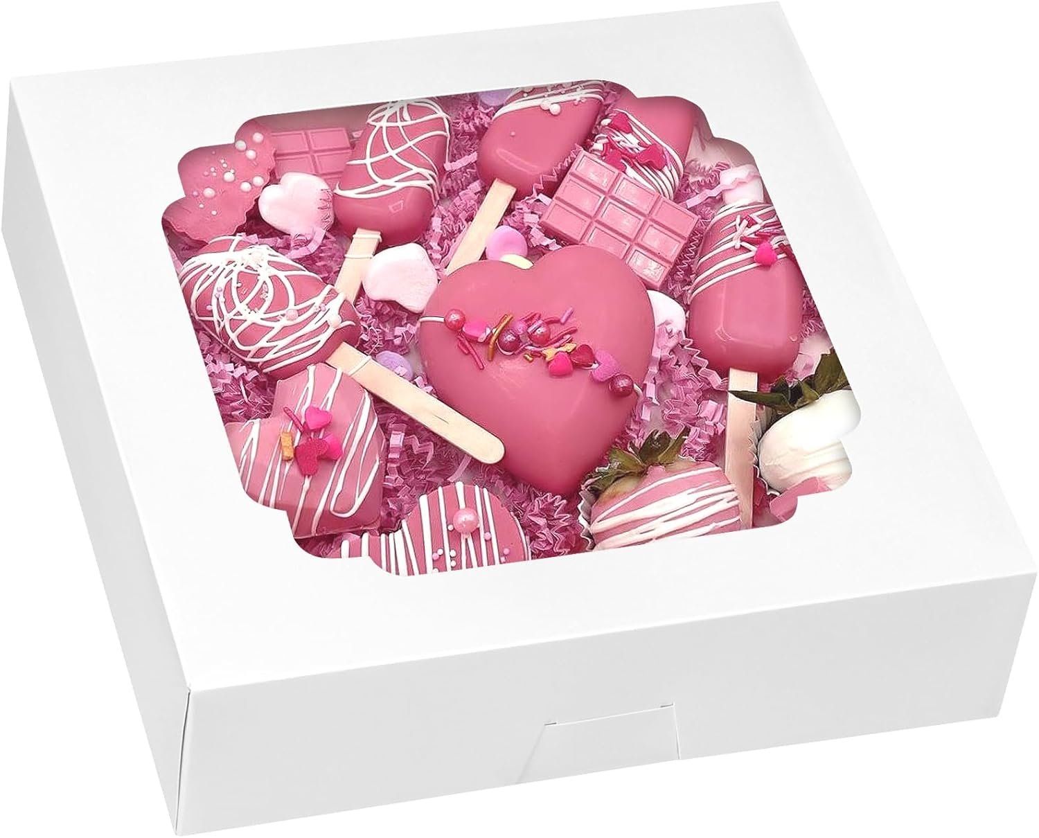 Scatole per Torte con Logo Personalizzato 56 Pezzi 10x10x2.5 Pollici con Finestra Marchio Bianco dal Fornitore per Biscotti Pasticcini Muffin Ciambelle