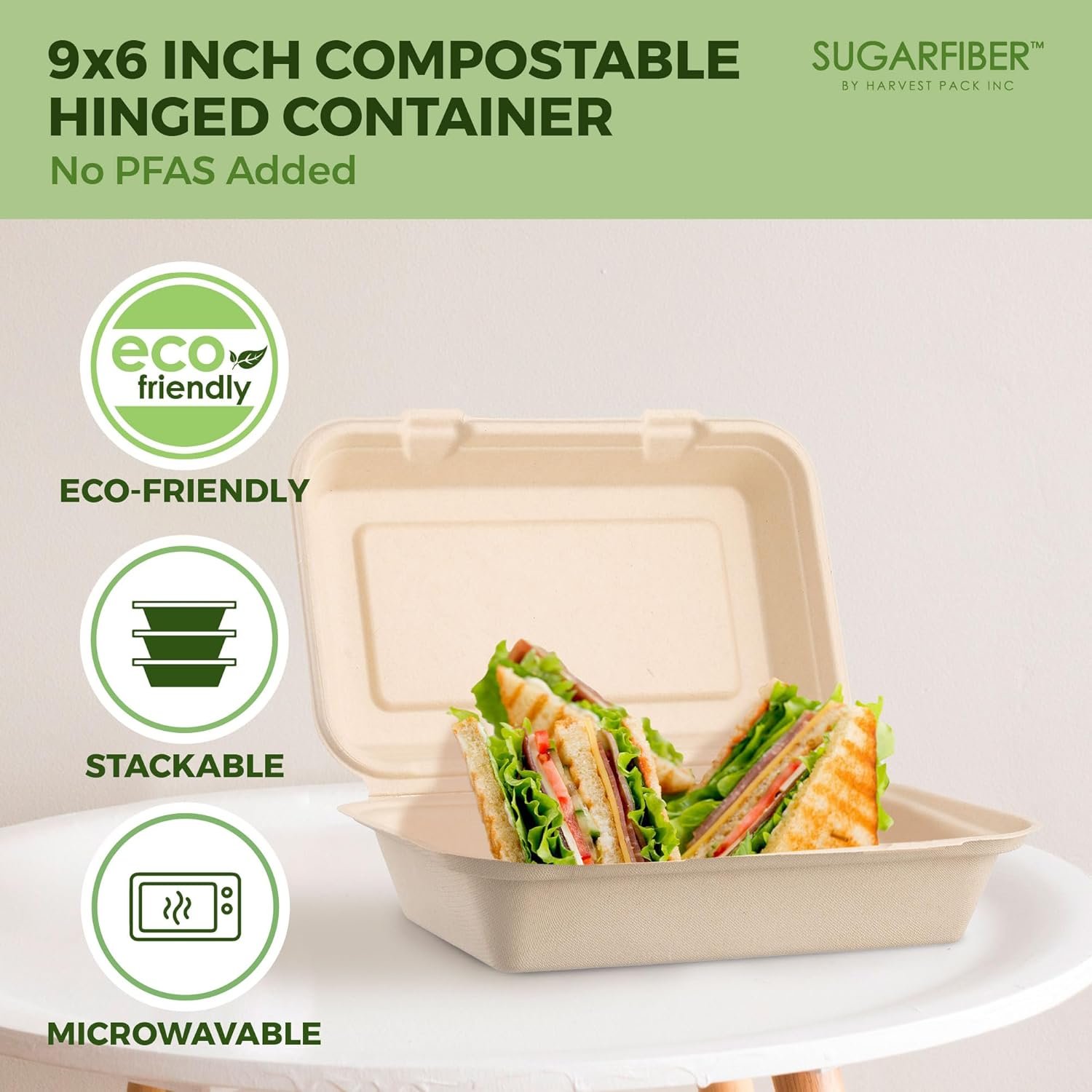 Marchio Bianco Contenitori a Guscio Compostabili 9 x 6