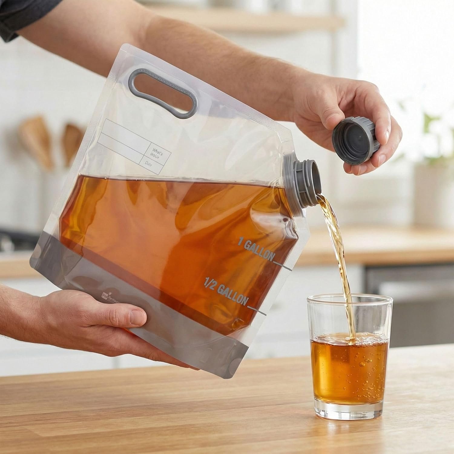 Produttore di Sacchetti per Bevande da 1 Gallone 10 Pezzi Collassabili con Tappi a Prova di Manomissione in Plastica Trasparente con Logo Personalizzato per Catering Campeggio ed Escursioni Manico Resistente Marchio Bianco