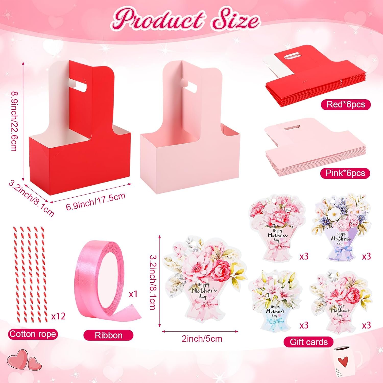 Logo Personalizzato Confezione da 12 Portabicchieri 2 Tazze con Maniglia Festa della Mamma Portatazza Cartone Portatile Cartolina Nastro Fornitore Diretto Marchio Bianco