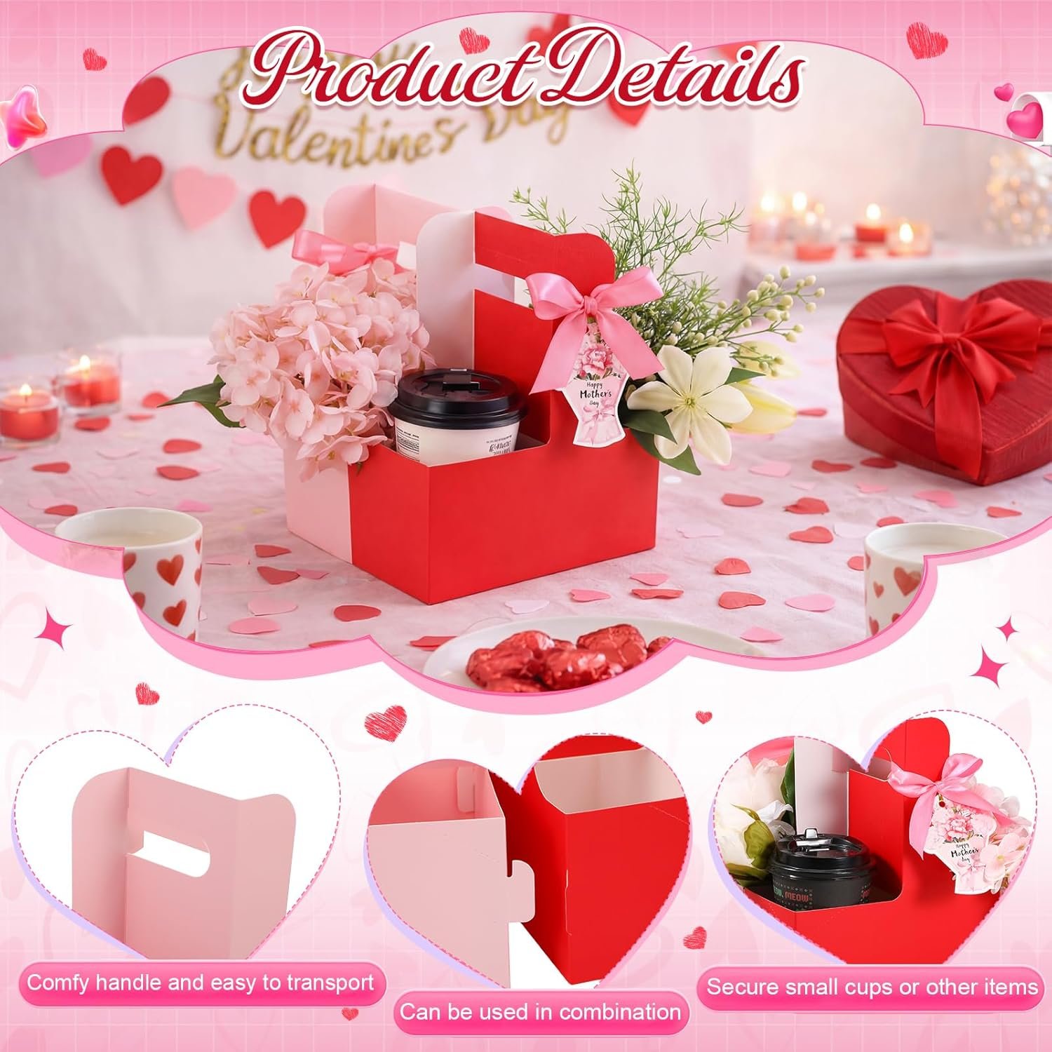 Logo Personalizzato Confezione da 12 Portabicchieri 2 Tazze con Maniglia Festa della Mamma Portatazza Cartone Portatile Cartolina Nastro Fornitore Diretto Marchio Bianco