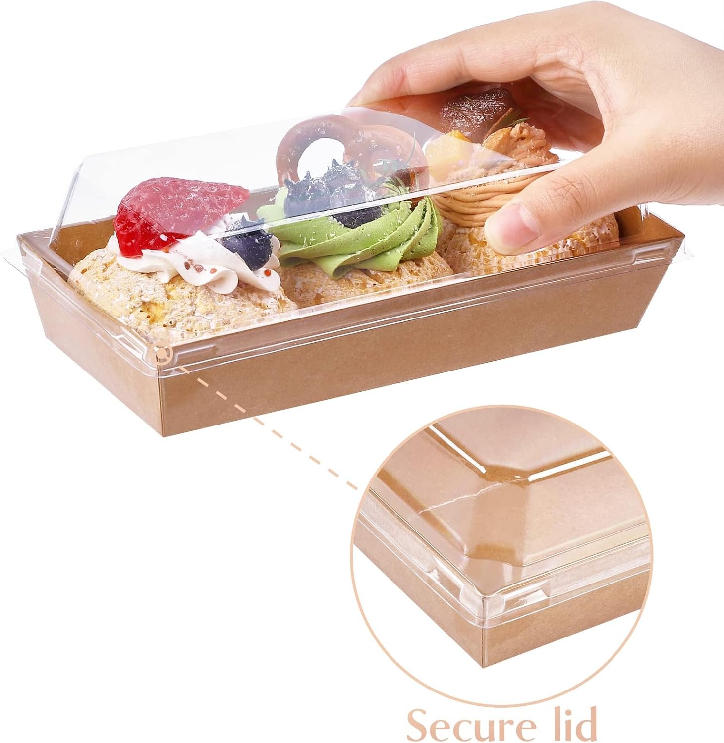 Fornitore Scatole Charcuterie con Coperchi Trasparenti 50 Confezioni Kraft con Logo Personalizzato per Pasticceria Biscotti Sandwich Cupcakes Fragole e Dessert da Asporto Marchio Bianco