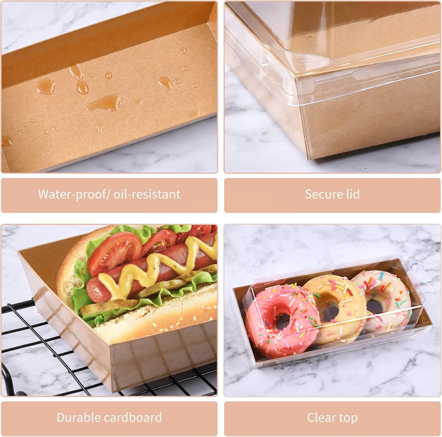 Fornitore Scatole Charcuterie con Coperchi Trasparenti 50 Confezioni Kraft con Logo Personalizzato per Pasticceria Biscotti Sandwich Cupcakes Fragole e Dessert da Asporto Marchio Bianco