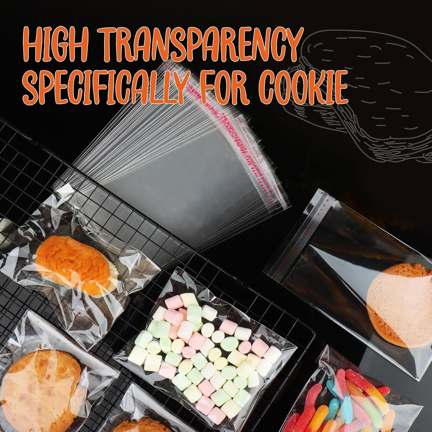 Produttore Sacchetti Cellophane Auto-Sigillanti 4x6 Pollici 200 Pezzi Marchio Bianco per Biscotti Dolcetti Bomboniere Logo Personalizzato