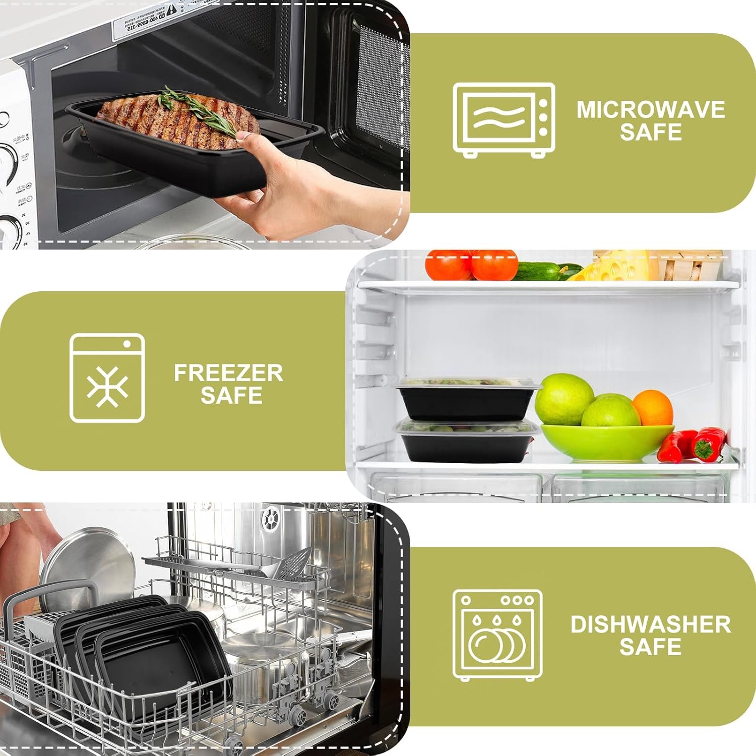 Logo Personalizzato sui Contenitori Meal Prep 38oz Confezione da 50 in Plastica Monouso con Coperchi Senza BPA Adatti per Microonde Lavastoviglie e Congelatore con Marchio Bianco del Produttore