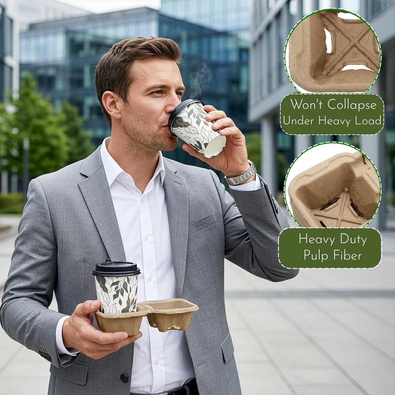 Logo Personalizzato Portabicchieri monouso a 2 tazze confezione da 100 perforati in fibra di polpa per bevande calde e fredde con Marchio Bianco vassoi da asporto per ristoranti caffè e consegne cibo auto Fornitore