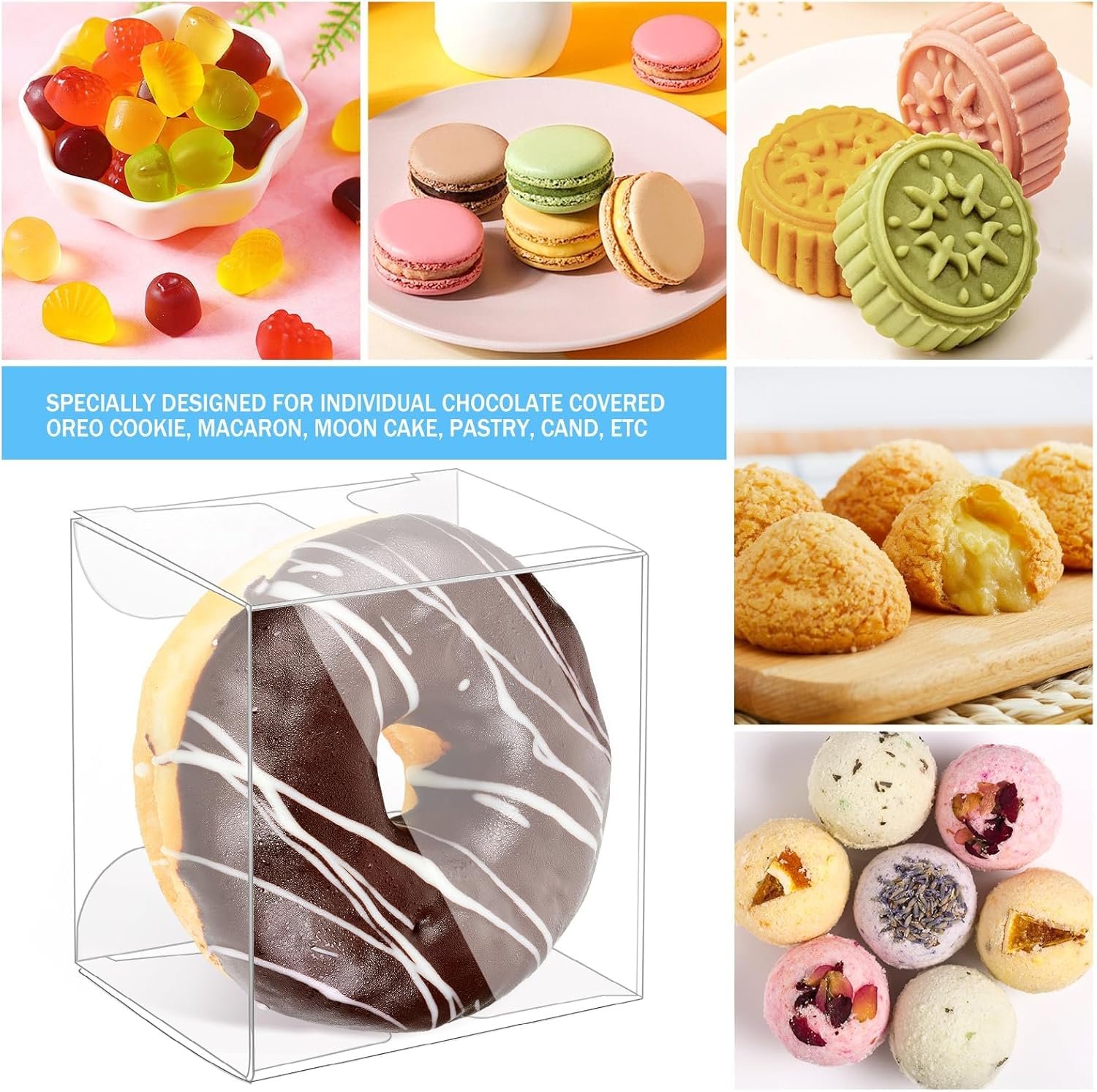 Logo Personalizzato - Confezione da 100 Scatole per Macaron Trasparenti in Plastica per Cioccolato Caramelle Biscotti Palline di Malto Mini Regali San Valentino Matrimonio Festa Baby Shower Marchio Bianco dal Produttore (2.17