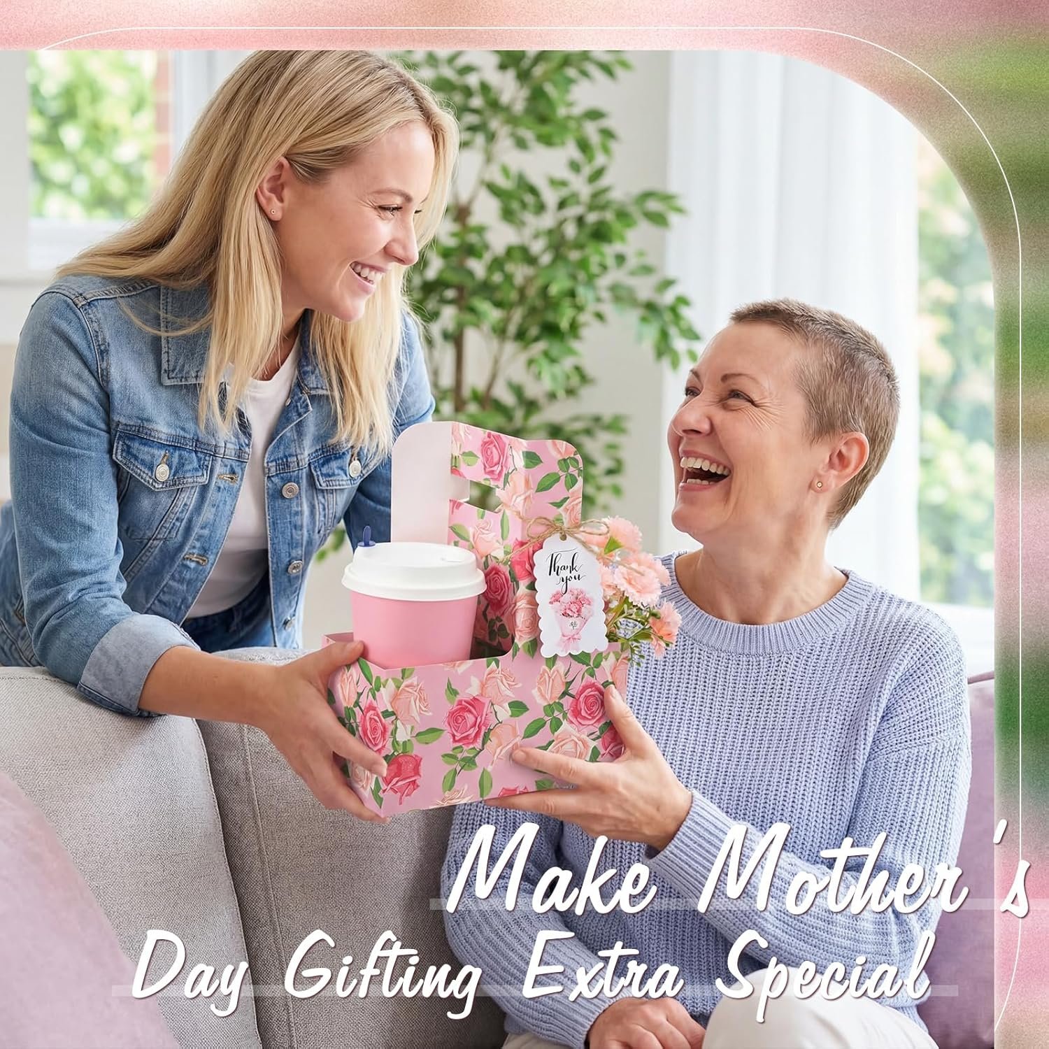 Produttore Confezione da 20 Portabevande per 2 Tazze con Manico Floreale Festa della Mamma con Biglietti e Corde Logo Personalizzato Cartone Usa e Getta Pieghevole per Bevande Calde Fredde Consegne Cibo Marchio Bianco
