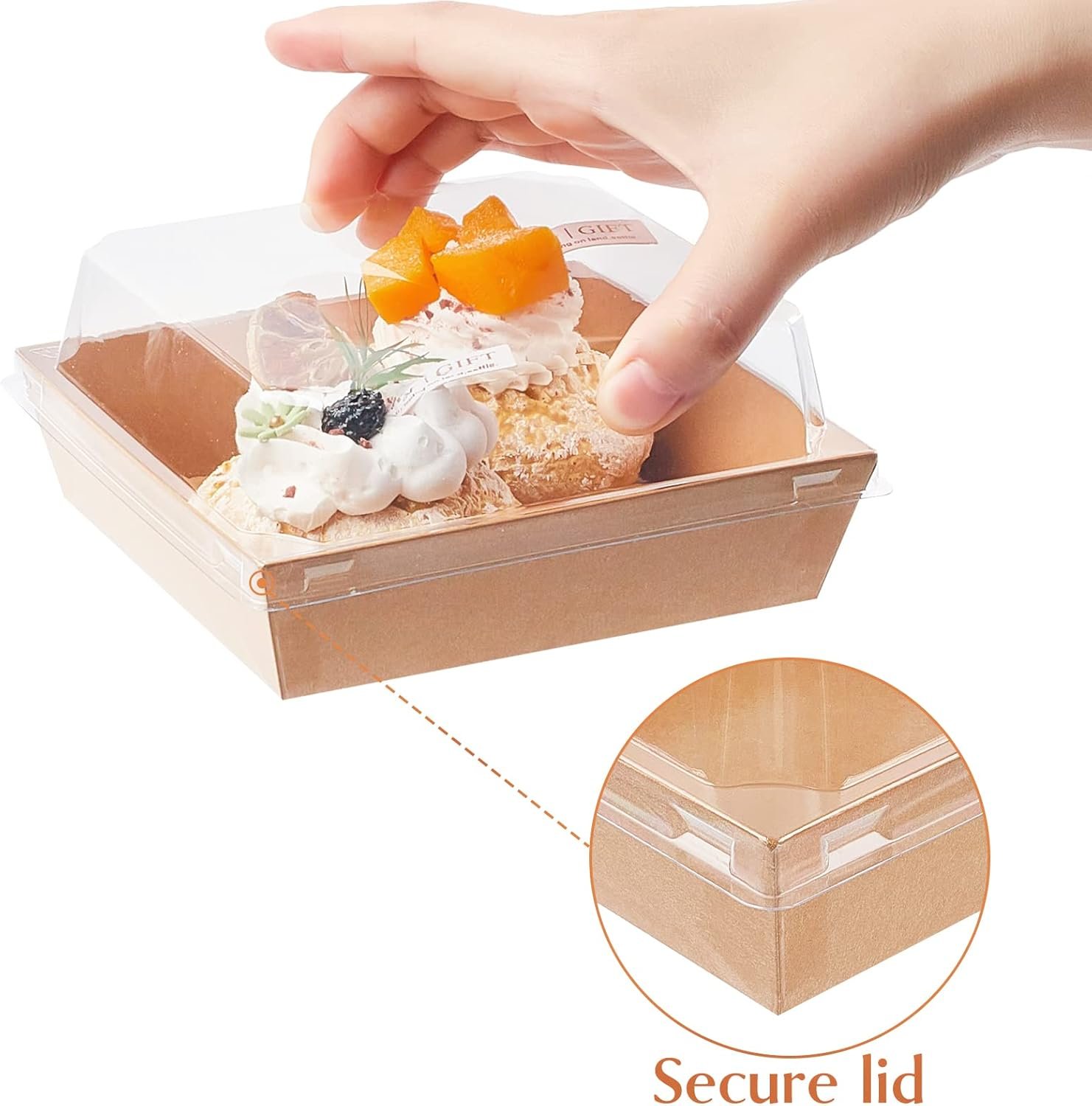 Fornitore Scatole piccole per Charcuterie con coperchi trasparenti contenitori monouso carta da asporto logo personalizzato 5 pollici per panini biscotti pasticcini fette torta marchio bianco marrone 50 pezzi