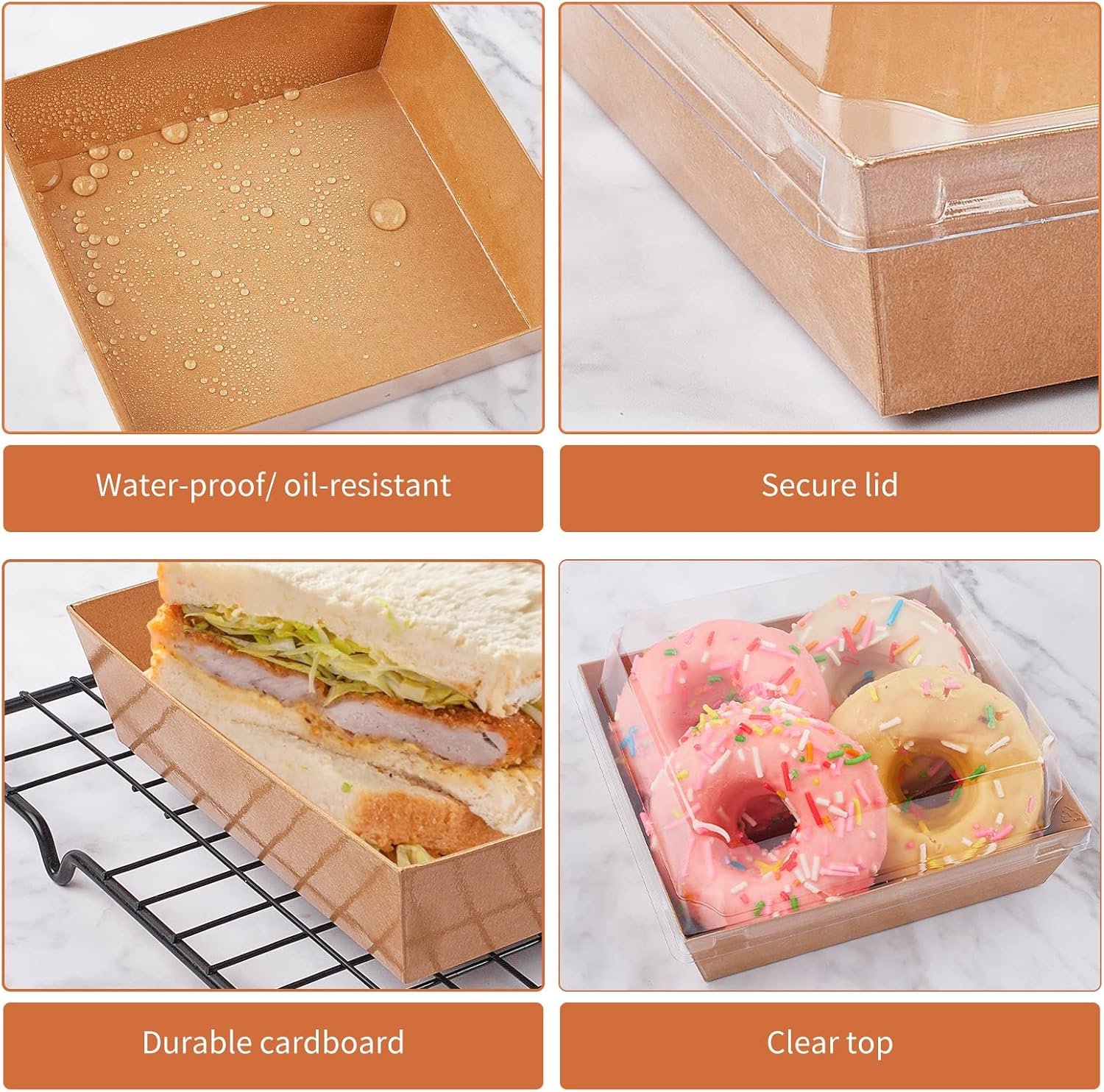 Fornitore Scatole piccole per Charcuterie con coperchi trasparenti contenitori monouso carta da asporto logo personalizzato 5 pollici per panini biscotti pasticcini fette torta marchio bianco marrone 50 pezzi