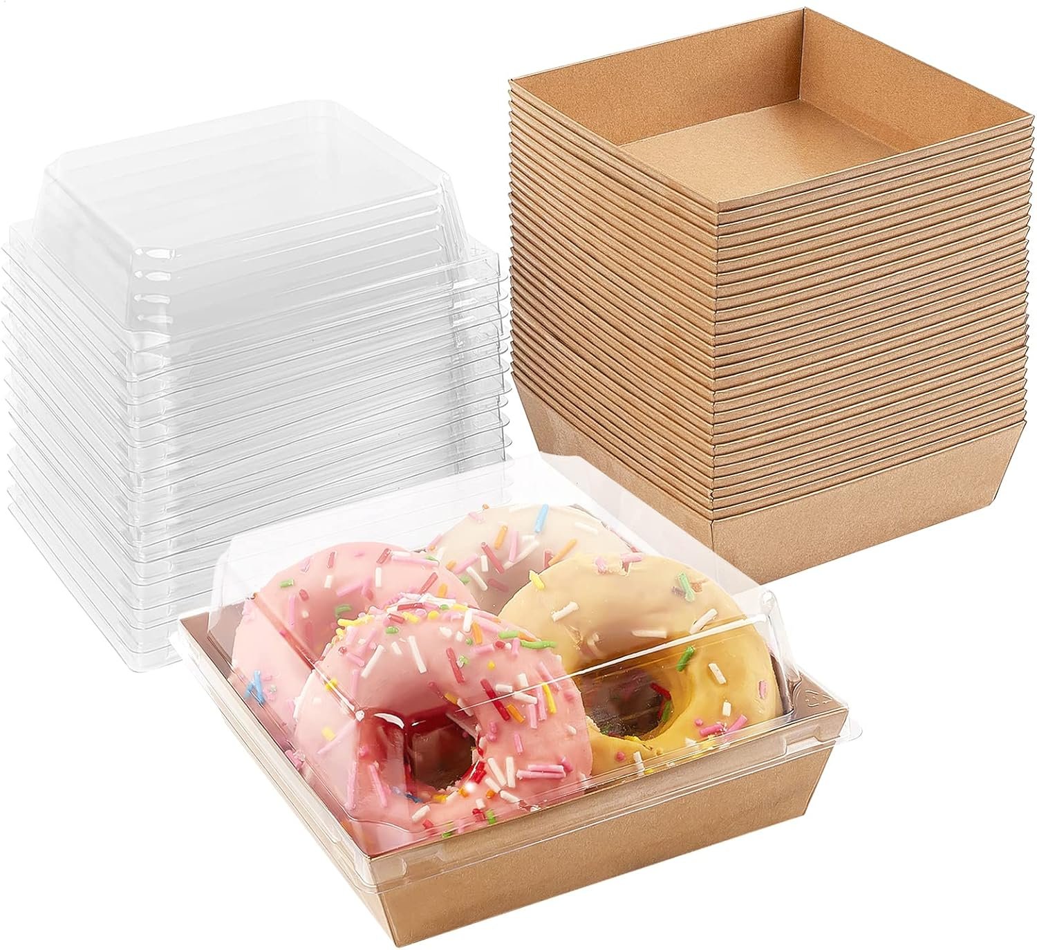 Fornitore Scatole piccole per Charcuterie con coperchi trasparenti contenitori monouso carta da asporto logo personalizzato 5 pollici per panini biscotti pasticcini fette torta marchio bianco marrone 50 pezzi