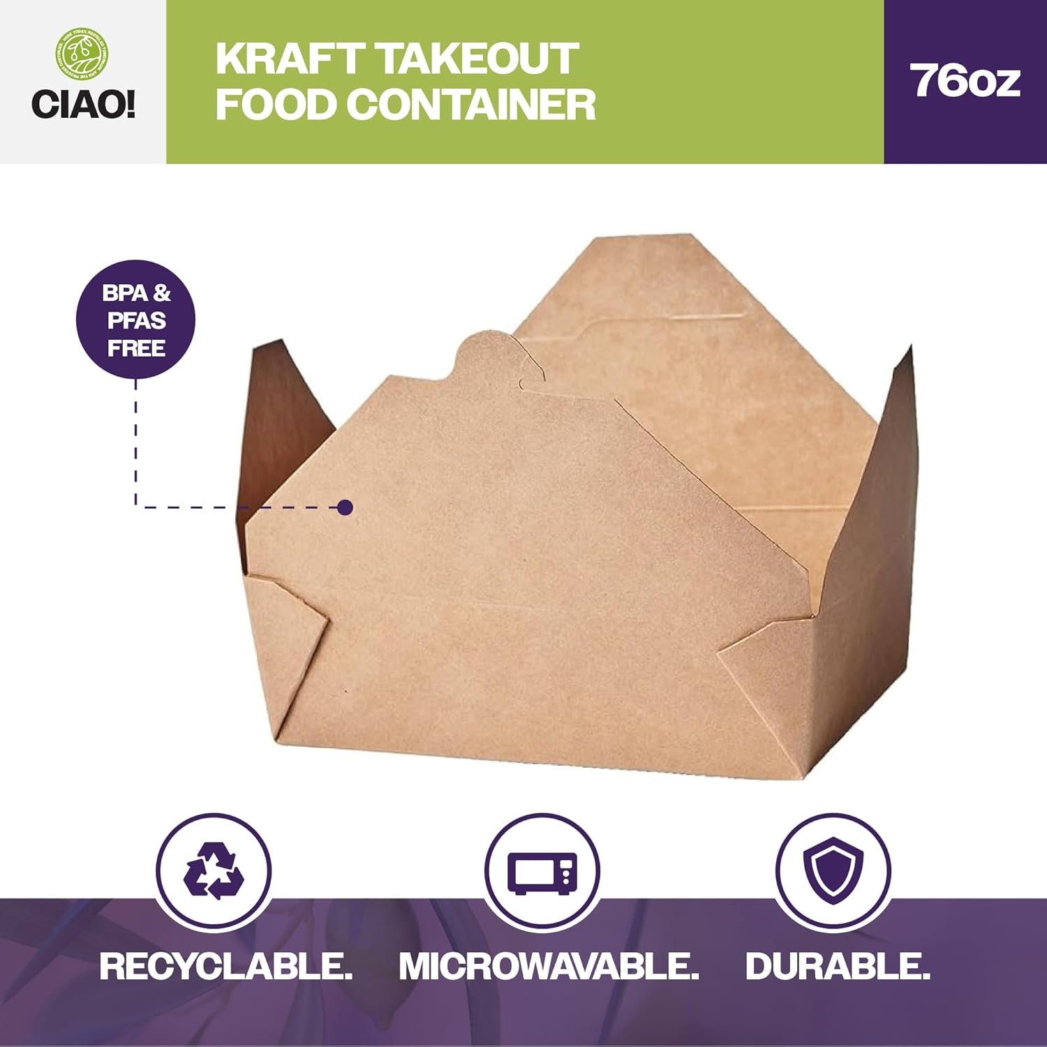 Contenitori con Logo Personalizzato per Cibo da Asporto in Carta Kraft Microondabili 76 oz No. 3 Marchio Bianco dal Fornitore (200/caso) Contenitori con Logo Personalizzato per Cibo da Asporto in Carta Kraft Microondabili 76 oz No. 3 Marchio Bianco dal Fornitore (200/caso)