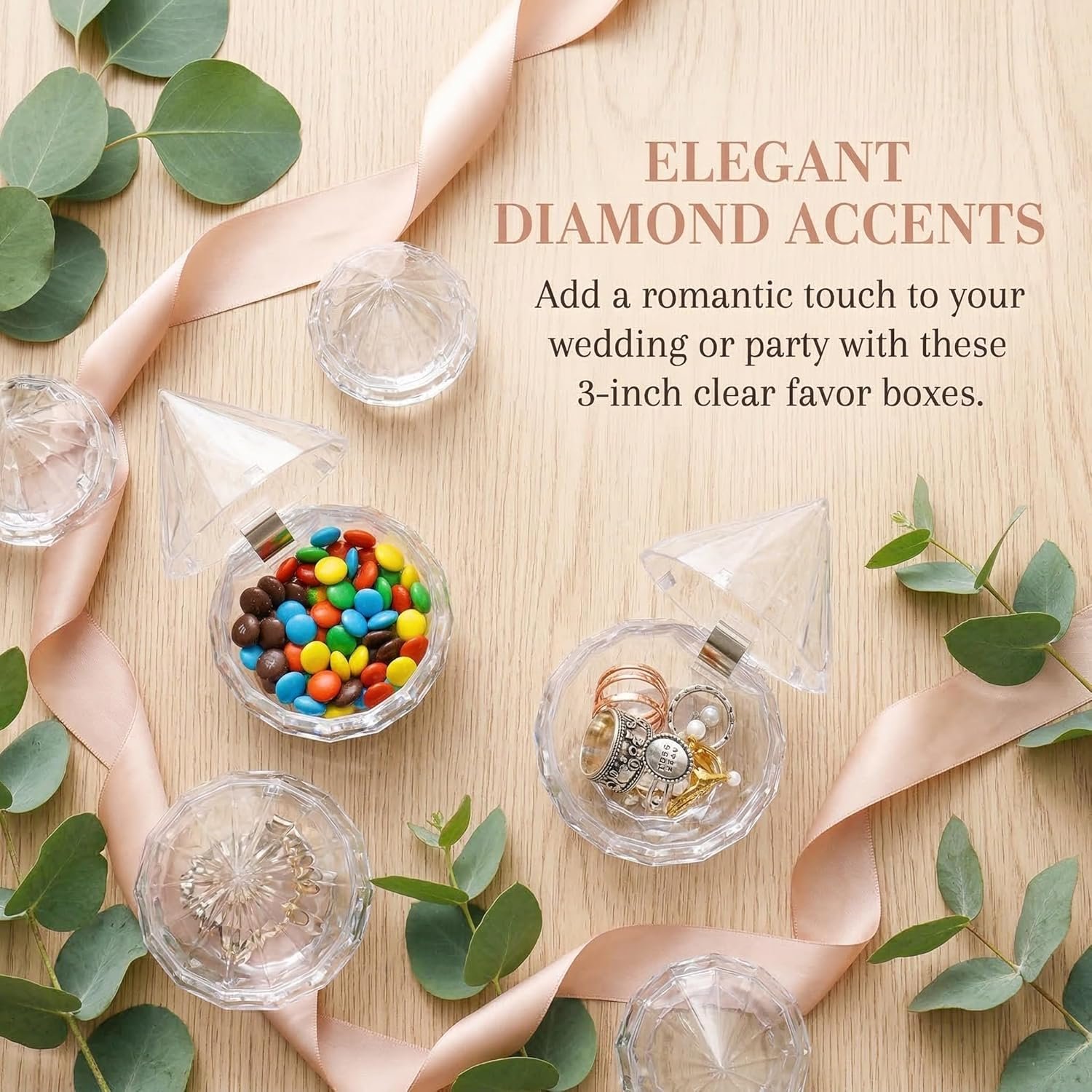 Logo Personalizzato Scatole Trasparenti Forma Diamante 24 Pezzi 3 x 3 Pollici Plastica Marchio Bianco per Matrimoni Baby Shower Addio al Nubilato Festa San Valentino dal Produttore