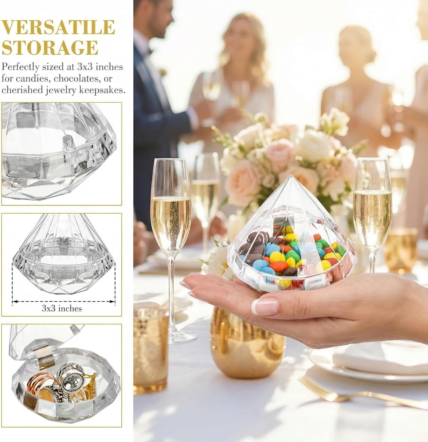 Logo Personalizzato Scatole Trasparenti Forma Diamante 24 Pezzi 3 x 3 Pollici Plastica Marchio Bianco per Matrimoni Baby Shower Addio al Nubilato Festa San Valentino dal Produttore