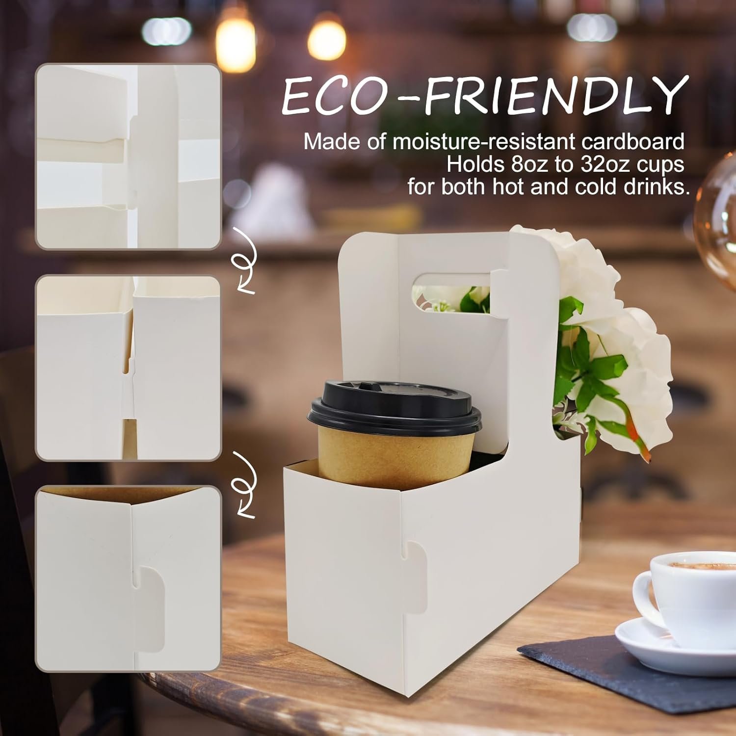 Logo Personalizzato Portabevande con Maniglia Monouso Pieghevole per 2 o 4 Bicchieri Cartone Bianco 12-30 Oz da Fornitore per Caffè Bevande Calde Fredde Food Delivery Marchio Bianco 35 pz