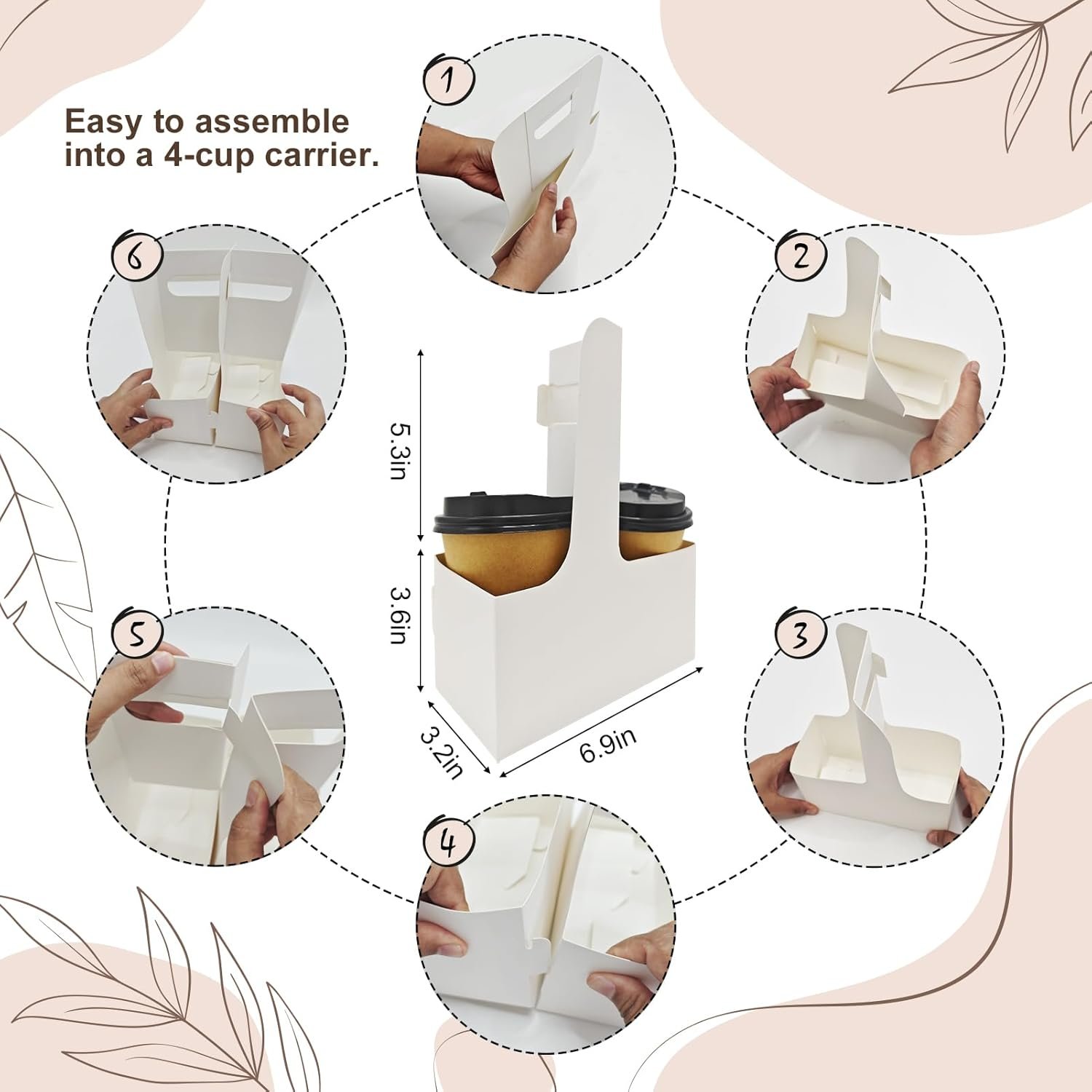 Logo Personalizzato Portabevande con Maniglia Monouso Pieghevole per 2 o 4 Bicchieri Cartone Bianco 12-30 Oz da Fornitore per Caffè Bevande Calde Fredde Food Delivery Marchio Bianco 35 pz
