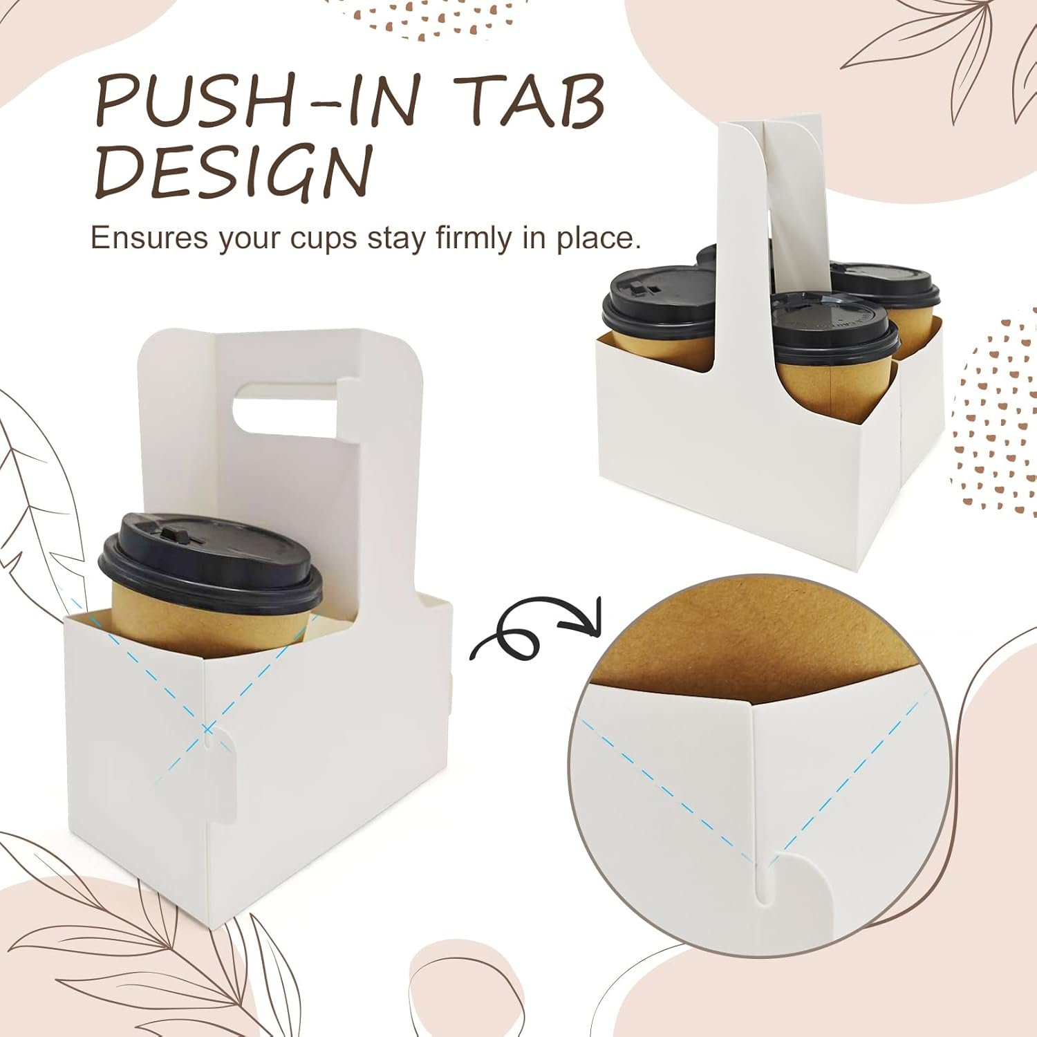 Logo Personalizzato Portabevande con Maniglia Monouso Pieghevole per 2 o 4 Bicchieri Cartone Bianco 12-30 Oz da Fornitore per Caffè Bevande Calde Fredde Food Delivery Marchio Bianco 35 pz