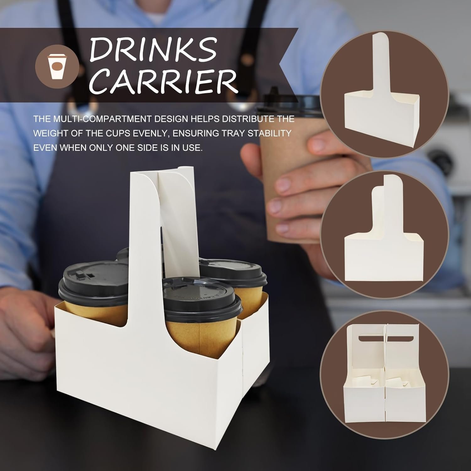 Logo Personalizzato Portabevande con Maniglia Monouso Pieghevole per 2 o 4 Bicchieri Cartone Bianco 12-30 Oz da Fornitore per Caffè Bevande Calde Fredde Food Delivery Marchio Bianco 35 pz