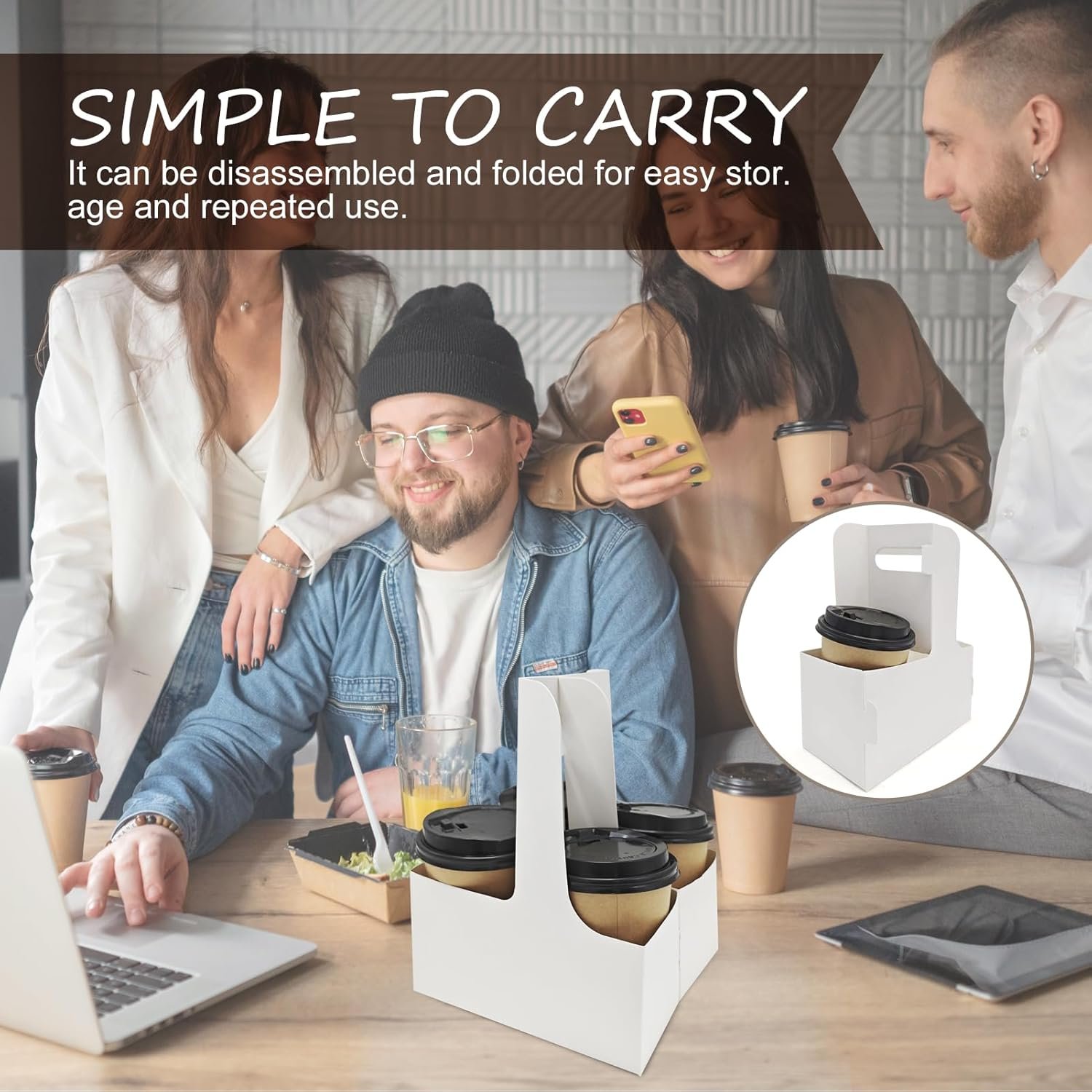 Logo Personalizzato Portabevande con Maniglia Monouso Pieghevole per 2 o 4 Bicchieri Cartone Bianco 12-30 Oz da Fornitore per Caffè Bevande Calde Fredde Food Delivery Marchio Bianco 35 pz