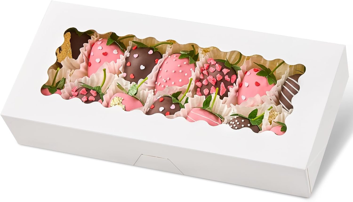 Logo Personalizzato Scatole per Biscotti con Finestra 20 Pezzi 12.5 x 5.5 x 2.5 Pollici Auto-Popup Pasticceria per Fragole Ricoperte di Cioccolato Bombe Cacao Caldo Paste Ciambelle Muffin Marchio Bianco dal Produttore