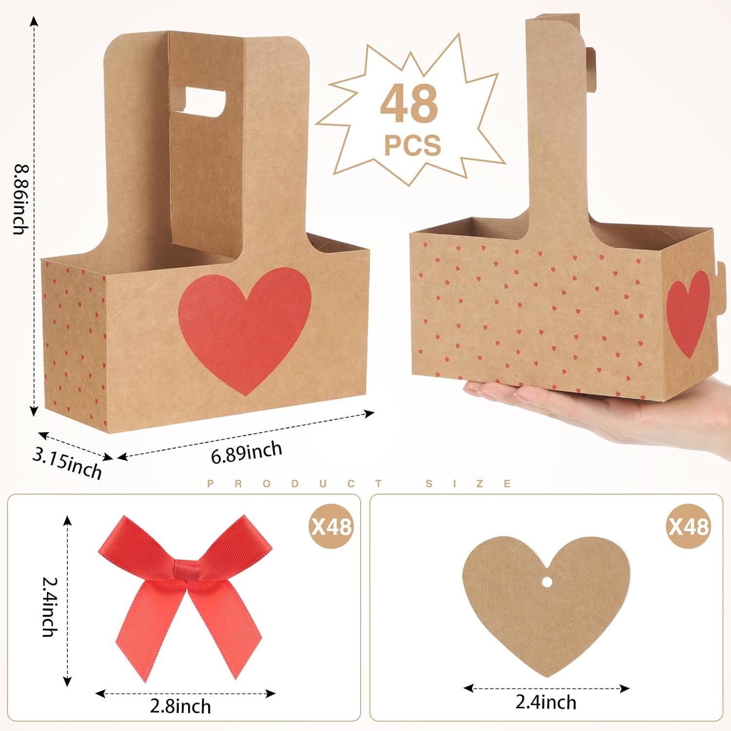 Marchio Bianco Portaporte monouso a cuore per 2 tazze con maniglia Festa della Mamma Logo Personalizzato portabicchieri per regali matrimonio caffè bevande consegna cibi Fornitore confezione 48 pezzi naturale