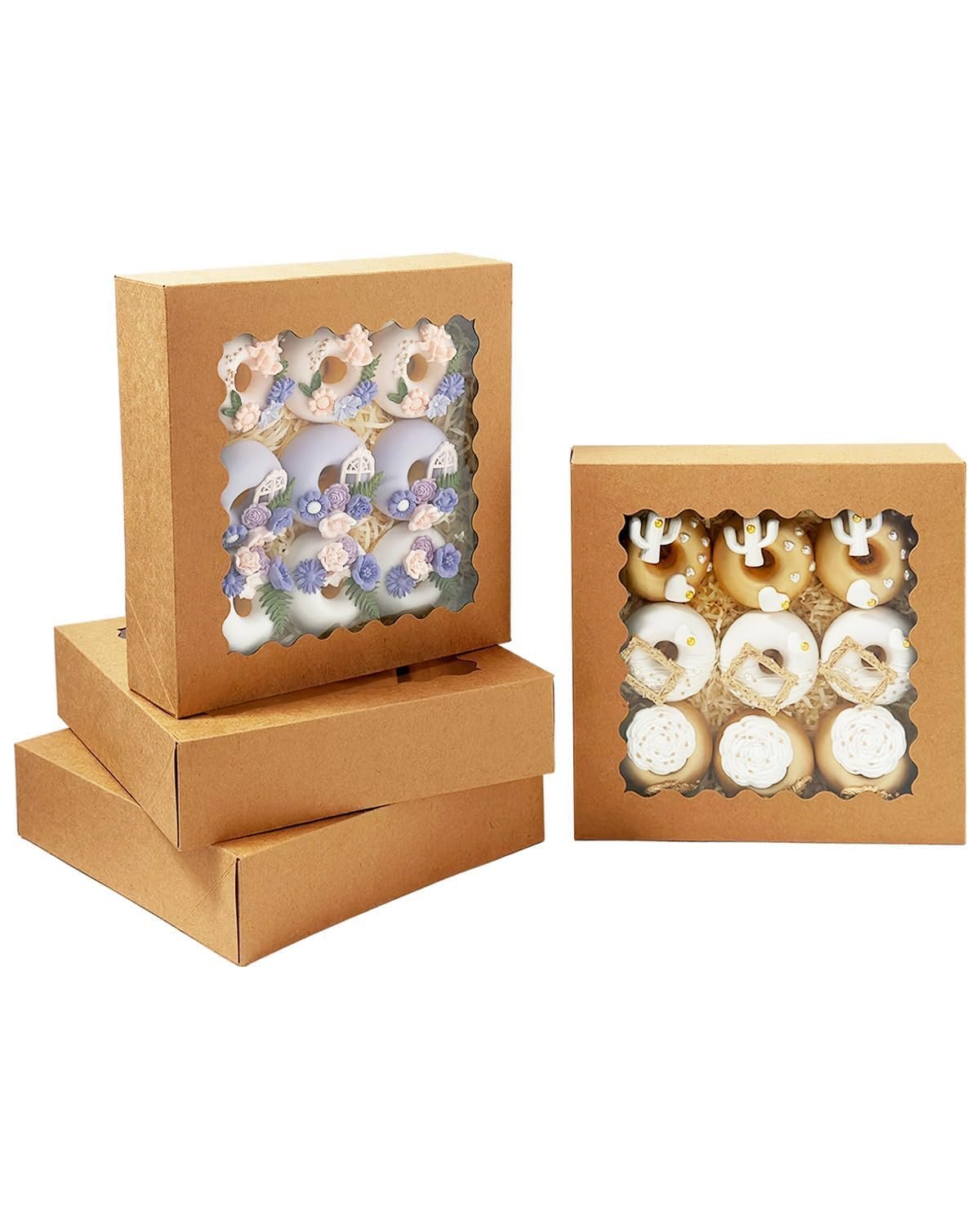 Produttore di Scatole per Torte Biscotti Macaron con Logo Personalizzato 55 Pezzi Marrone 8x8x2.5 Pollici Facili da Assemblare con Finestra Auto Pop-Up Marchio Bianco
