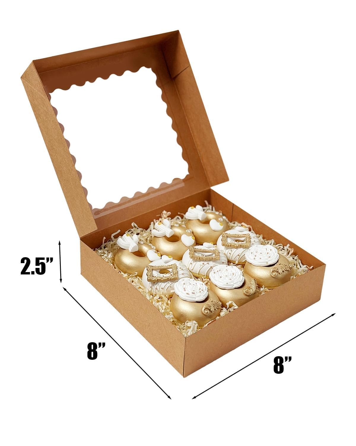 Produttore di Scatole per Torte Biscotti Macaron con Logo Personalizzato 55 Pezzi Marrone 8x8x2.5 Pollici Facili da Assemblare con Finestra Auto Pop-Up Marchio Bianco