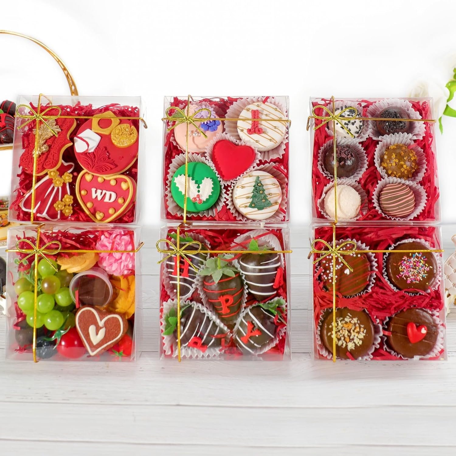 Logo Personalizzato Scatole Trasparenti per Pasticceria 50 Pz 5x5x2 Pollici Marchio Bianco per Fragole Ricoperte di Cioccolato Torte Mini Biscotti Macaron Pie Cakesicle dal Produttore