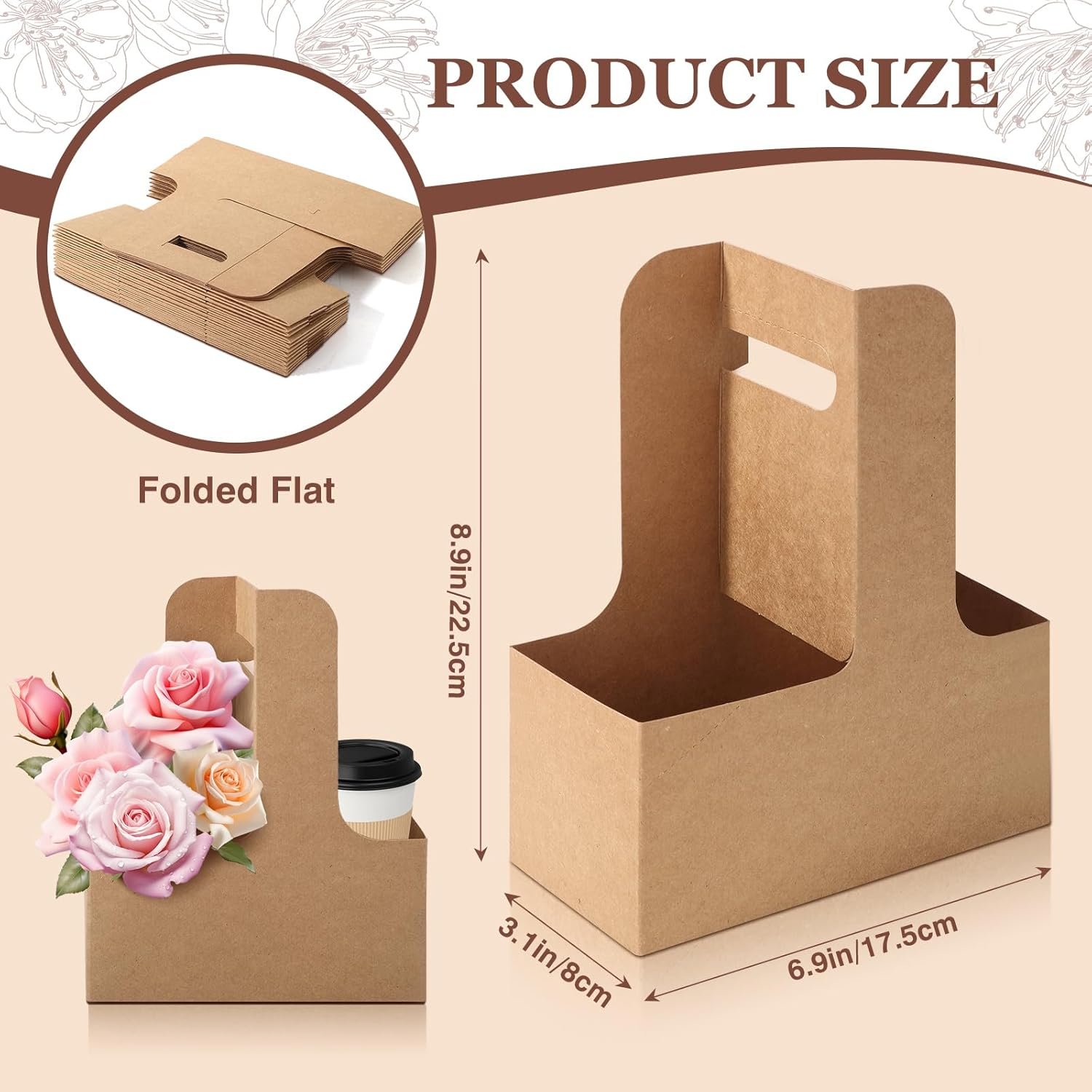Marchio Bianco 40 Pezzi Portabevande Usa e Getta per 2 Tazze con Manico Buste Regalo Floreali con Logo Personalizzato per Compleanni Matrimoni Feste dal Produttore