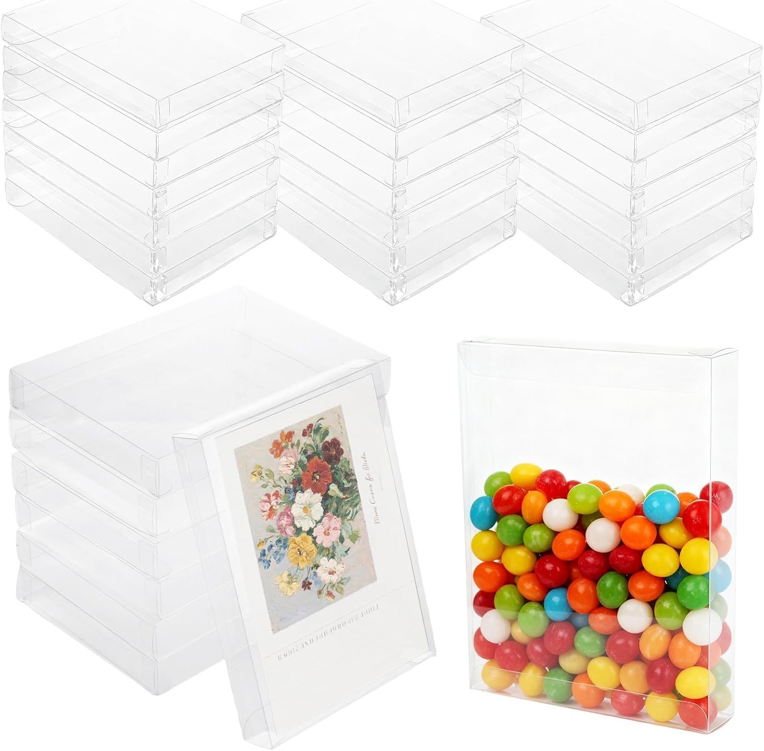 Marchio Bianco Scatole Bomboniere Trasparenti 70 pz 7,3 x 5,3 x 2 pollici Rettangolari PVC con Logo Personalizzato per Confezionamento Dessert Caramelle Nozze Halloween Natale San Valentino dal Produttore