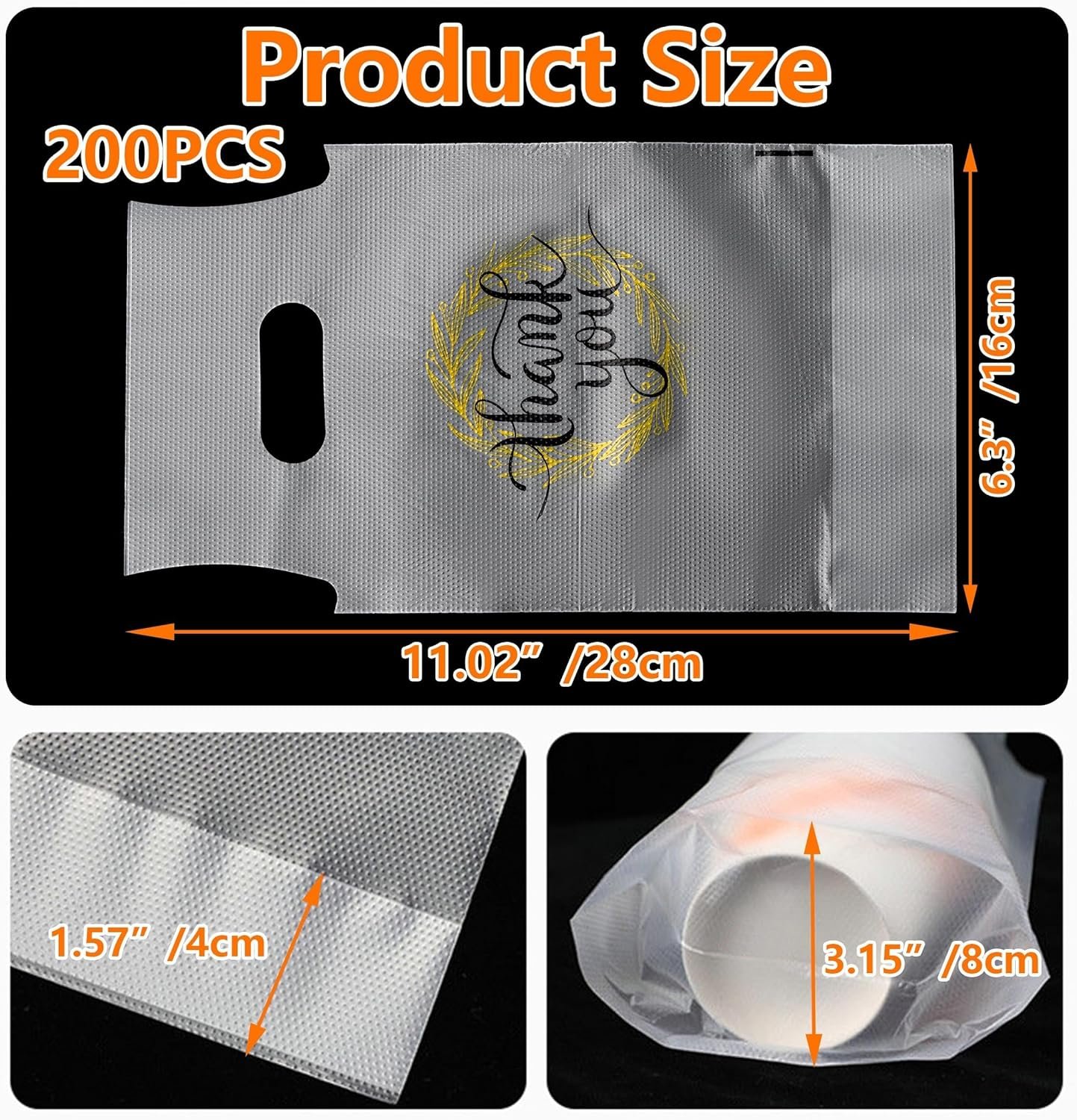 Logo Personalizzato Buste con Maniglia Trasparenti per Bicchieri Monouso Asporto Delivery Caffè Succo Milk Tea Marchio Bianco Produttore 200 Pz 28 x 16 cm