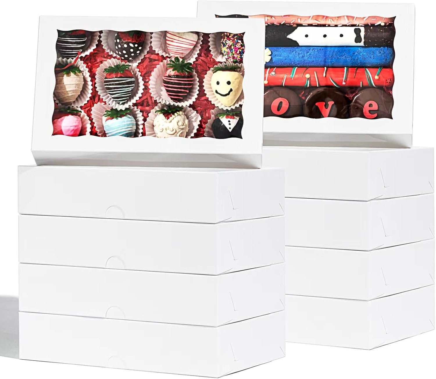 Logo Personalizzato Scatole per Pasticceria con Finestra 24 pz 9.5" x 6" x 2" a Marchio Bianco per biscotti cakesicle bombe di cioccolato macaron fragole ricoperte di cioccolato e bastoncini di pretzel del Produttore