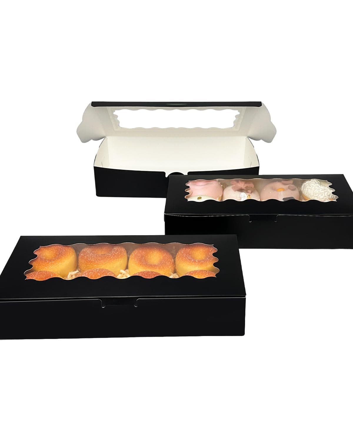 Produttore di Scatole per Biscotti Nere con Finestra 12x5.5x2.5 Pollici 50 Confezioni Marchio Bianco con Logo Personalizzato