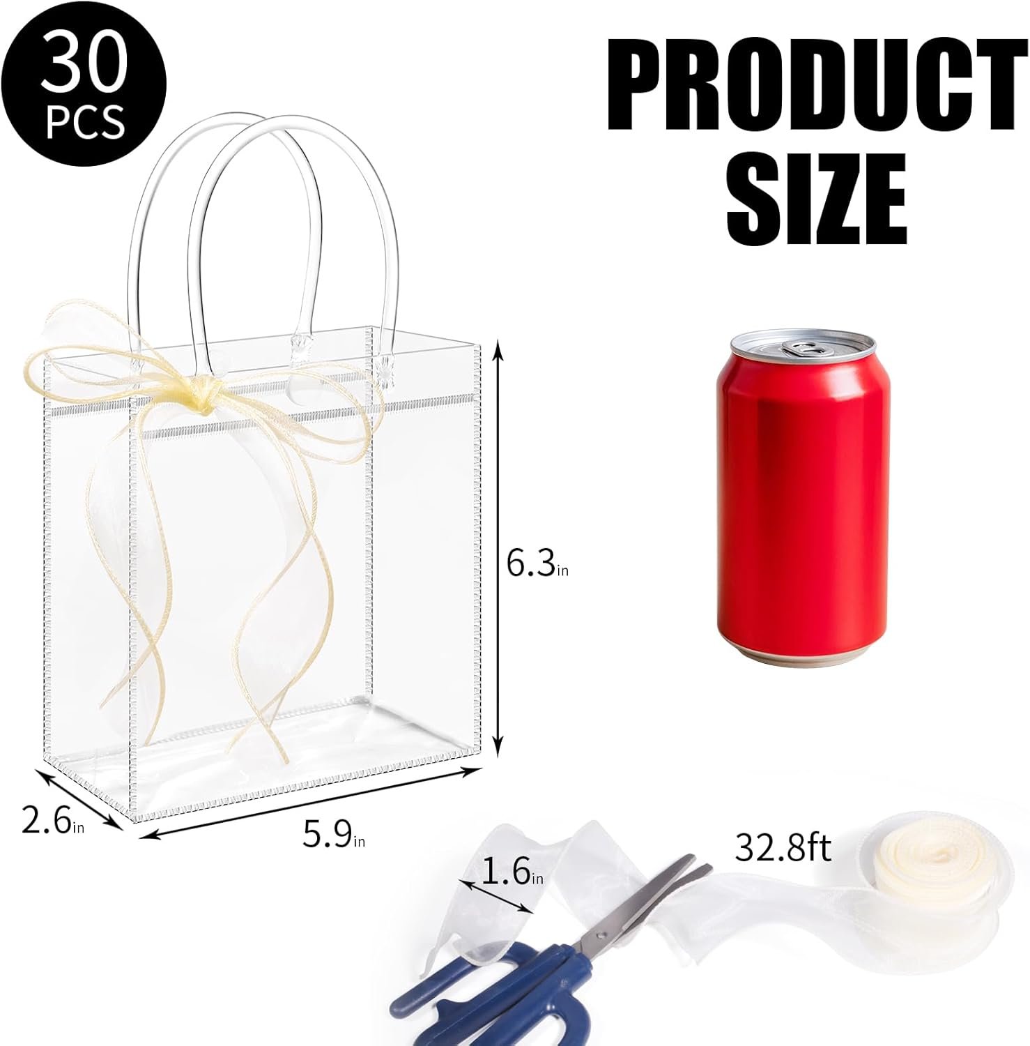 Logo Personalizzato Sacchetti Regalo Plastica Trasparente con Manici Nastri Marchio Bianco Riutilizzabili Matrimonio Baby Shower Compleanno 30 Pezzi 5.9 x 6.3 x 2.8 Fornitore