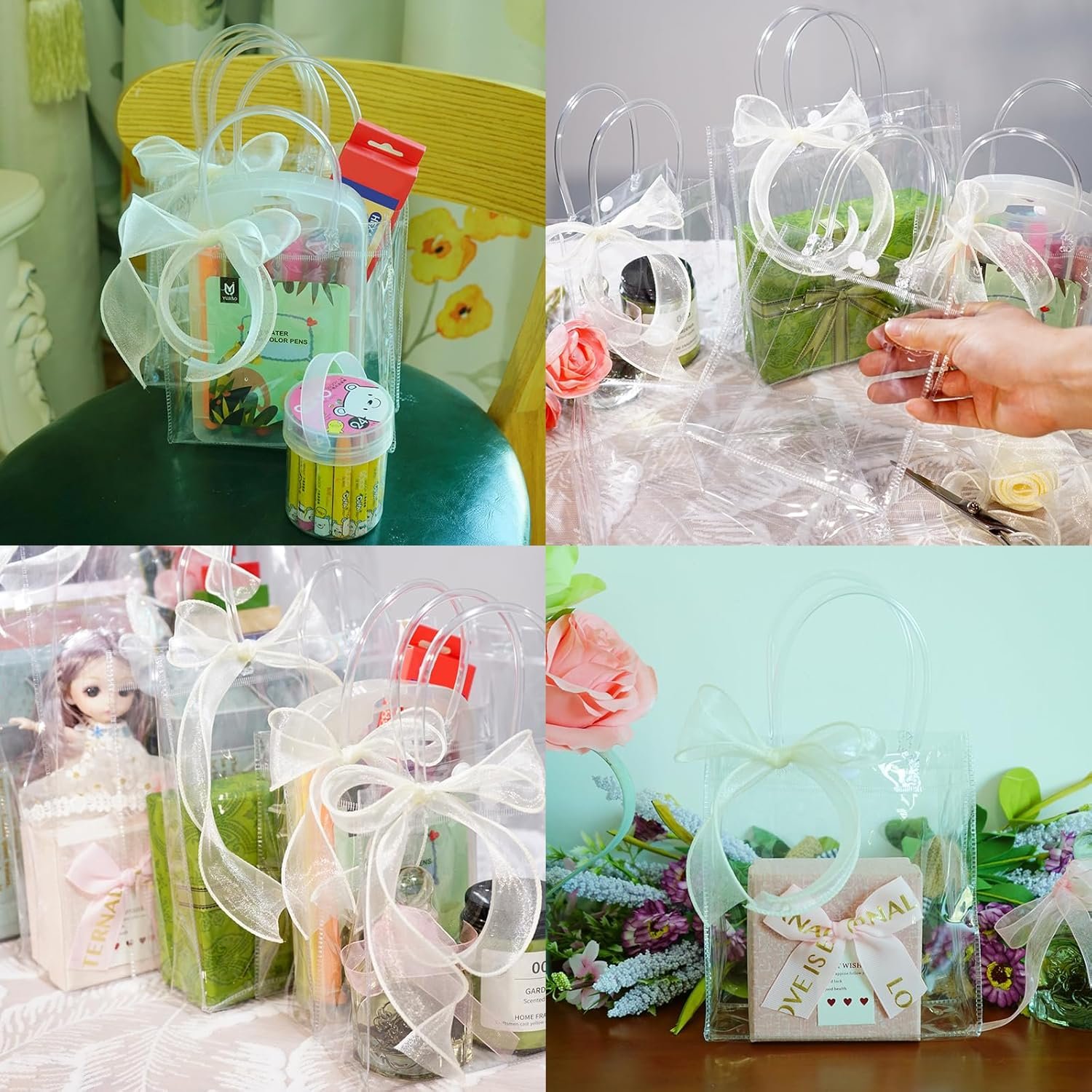 Logo Personalizzato Sacchetti Regalo Plastica Trasparente con Manici Nastri Marchio Bianco Riutilizzabili Matrimonio Baby Shower Compleanno 30 Pezzi 5.9 x 6.3 x 2.8 Fornitore