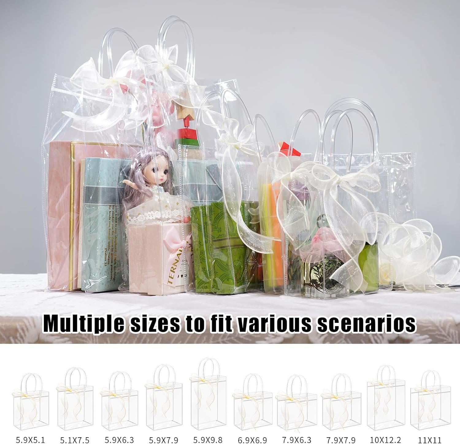 Logo Personalizzato Sacchetti Regalo Plastica Trasparente con Manici Nastri Marchio Bianco Riutilizzabili Matrimonio Baby Shower Compleanno 30 Pezzi 5.9 x 6.3 x 2.8 Fornitore